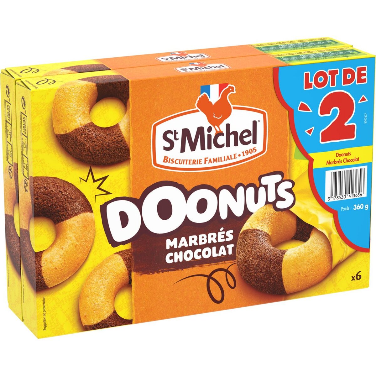 ST MICHEL Doonuts Gâteaux marbrés au chocolat 2x6 pièces 360g