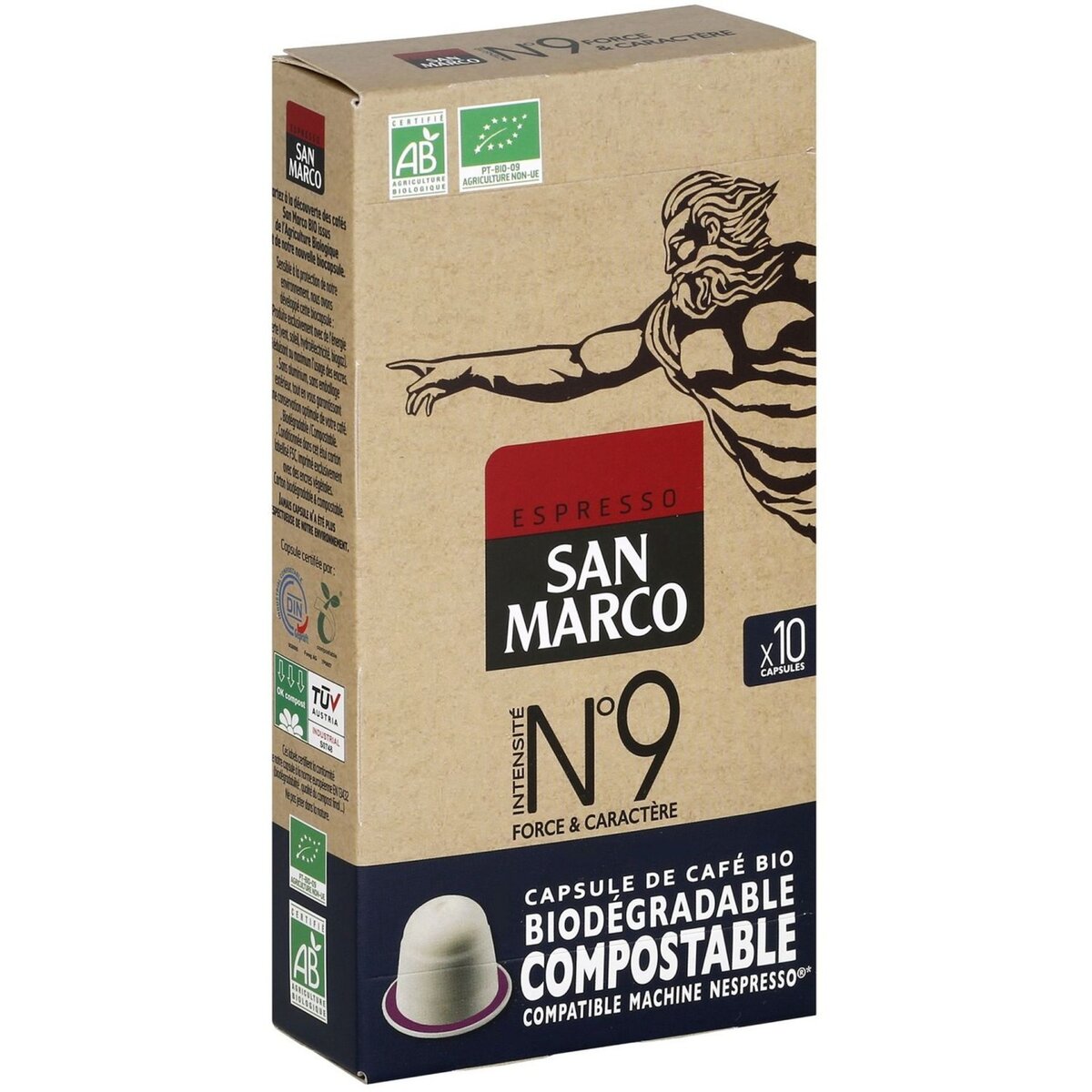 SAN MARCO Café bio n°9 en capsule biodégradable compatible Nespresso 10 capsules 51g