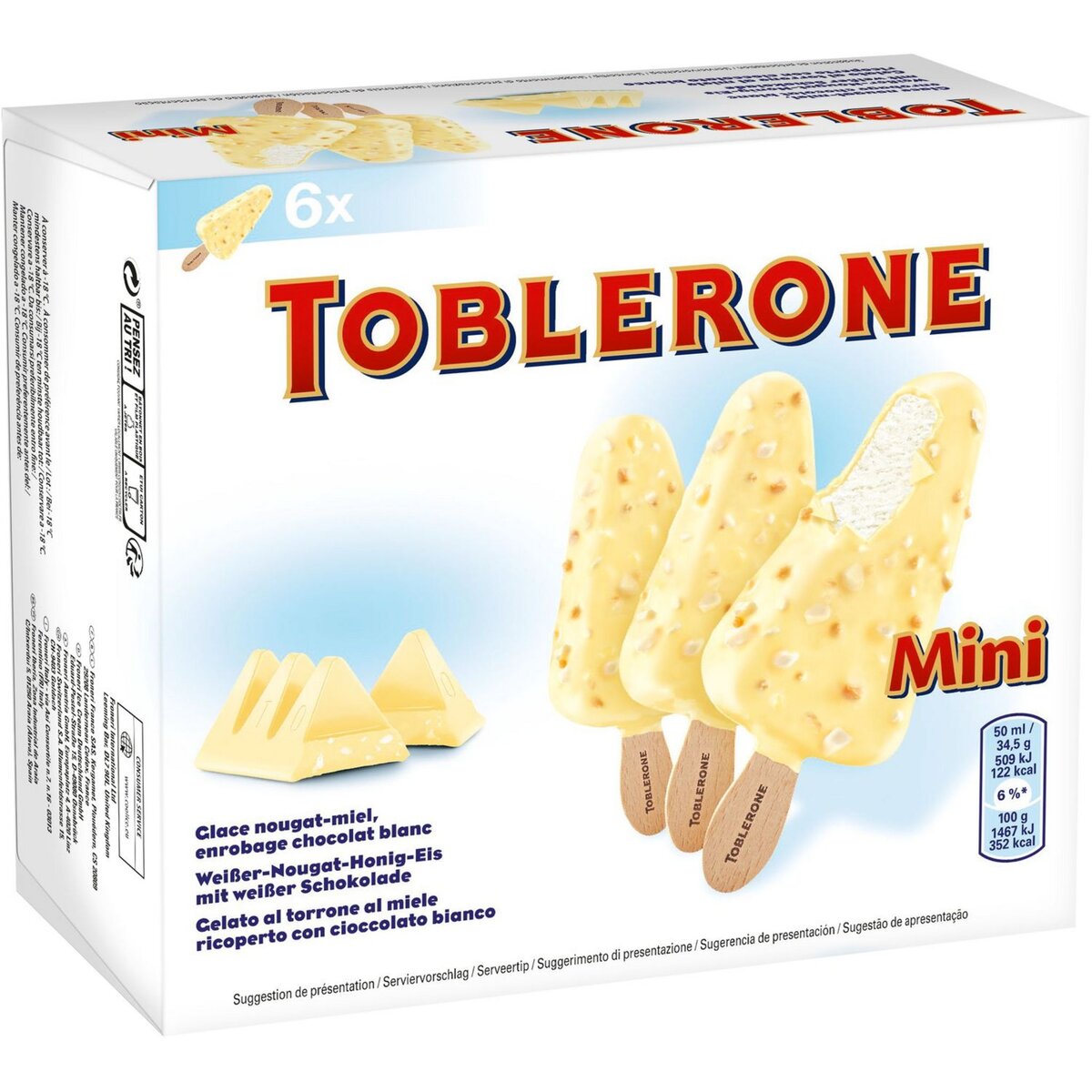 TOBLERONE Toblerone Mini batônnet glacé au chocolat blanc 207g 6 minis  batônnets 207g pas cher 