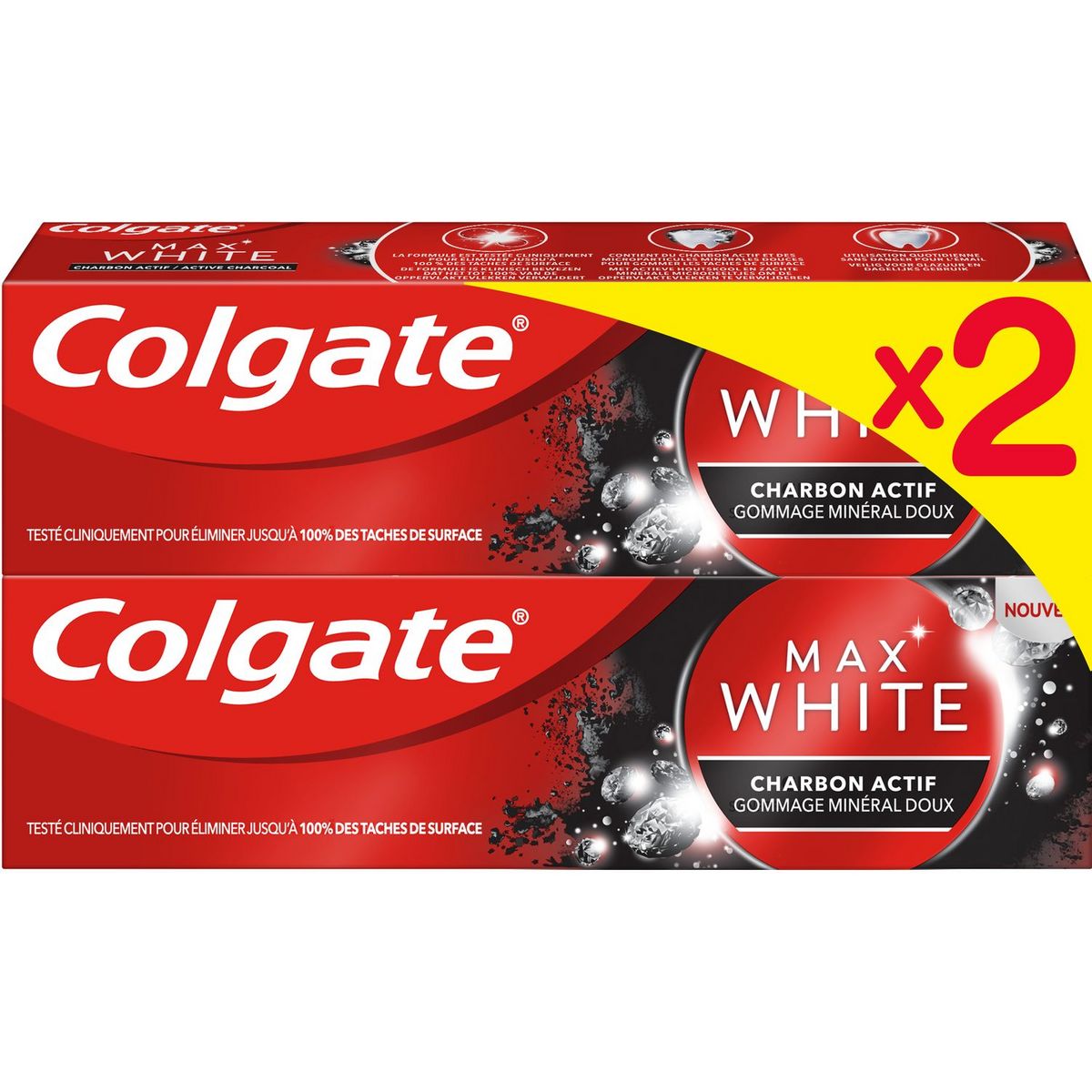 COLGATE Max White Dentifrice au charbon actif 2x75ml