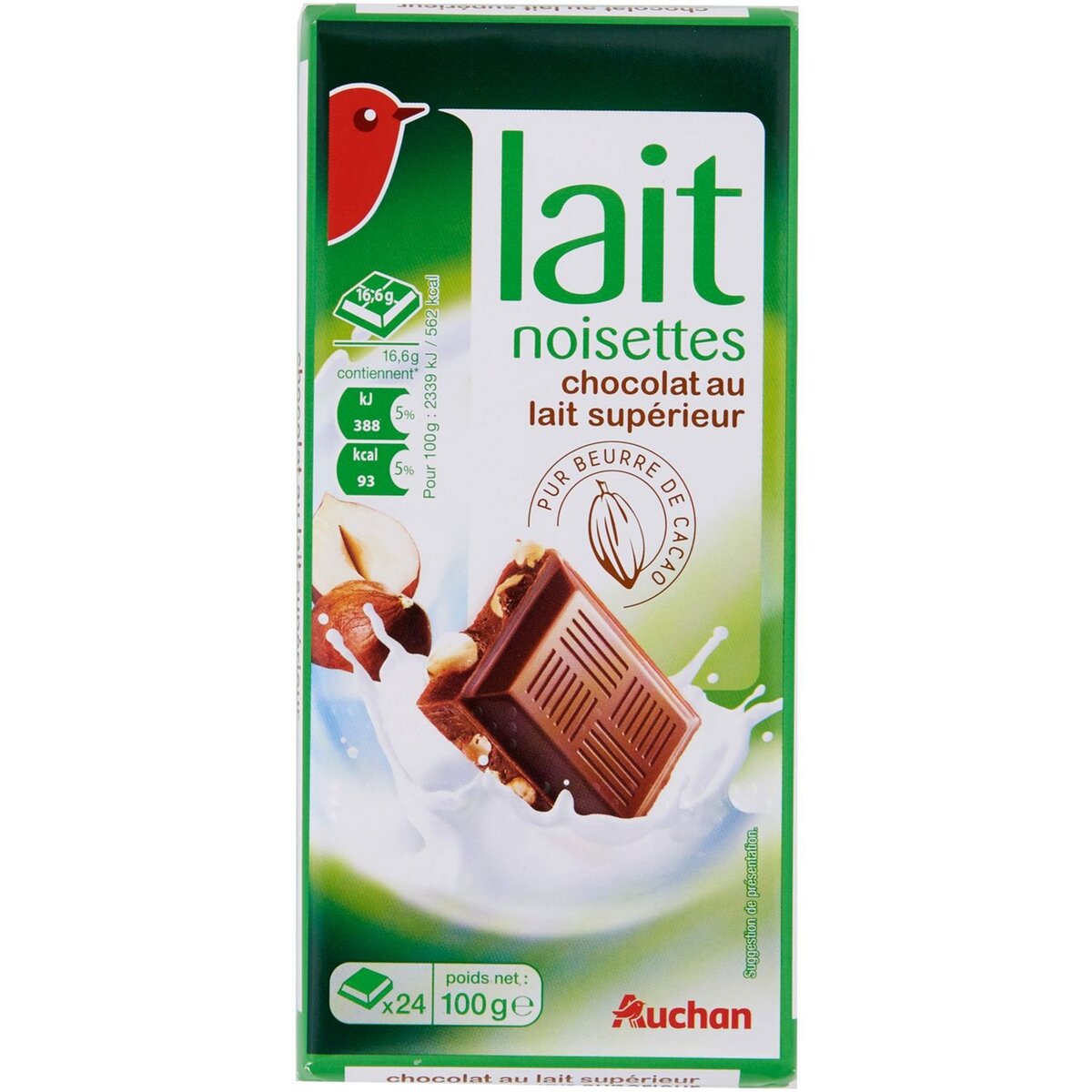 AUCHAN Tablette de chocolat au lait 100g