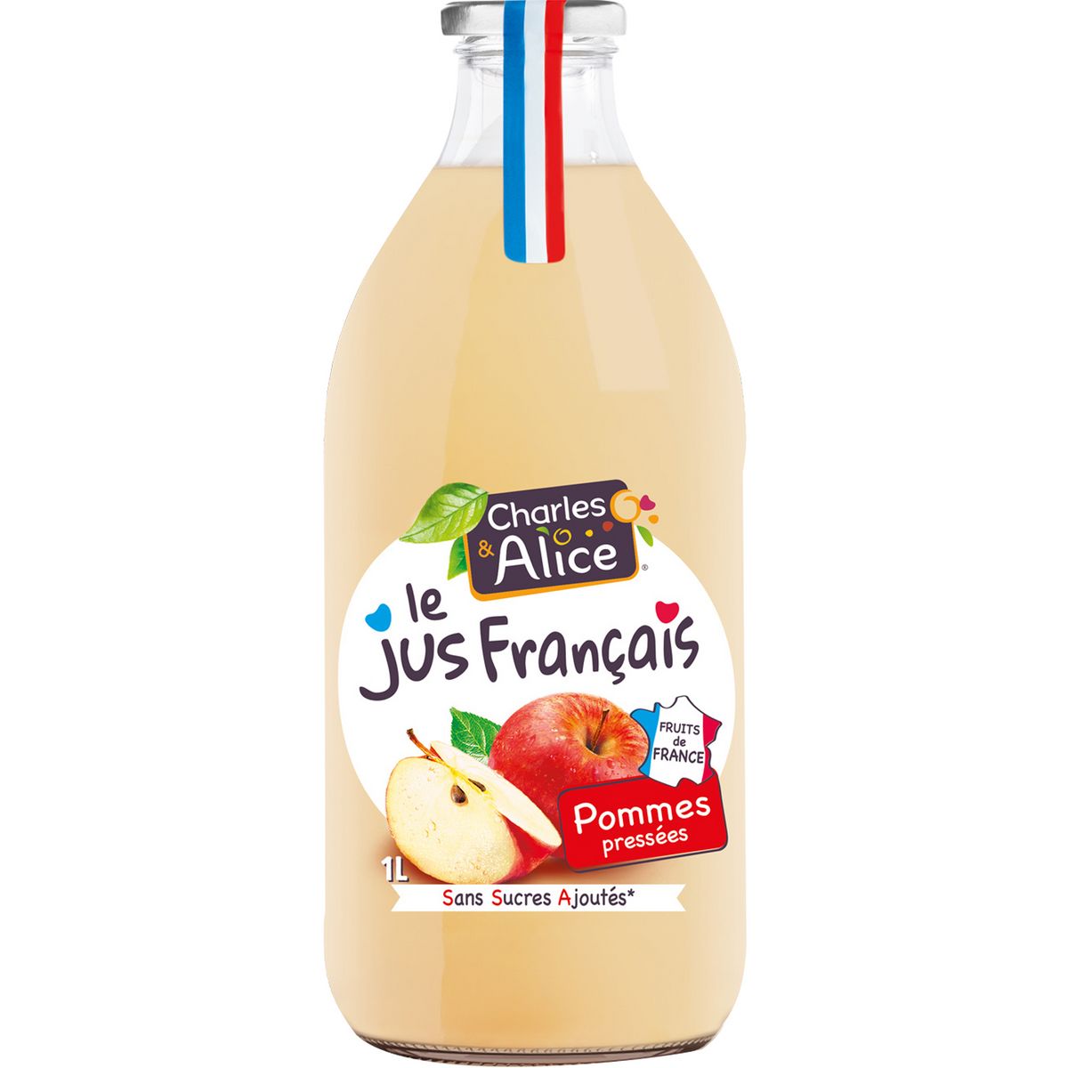 CHARLES & ALICE Jus de pommes sans sucre ajoutés 1L