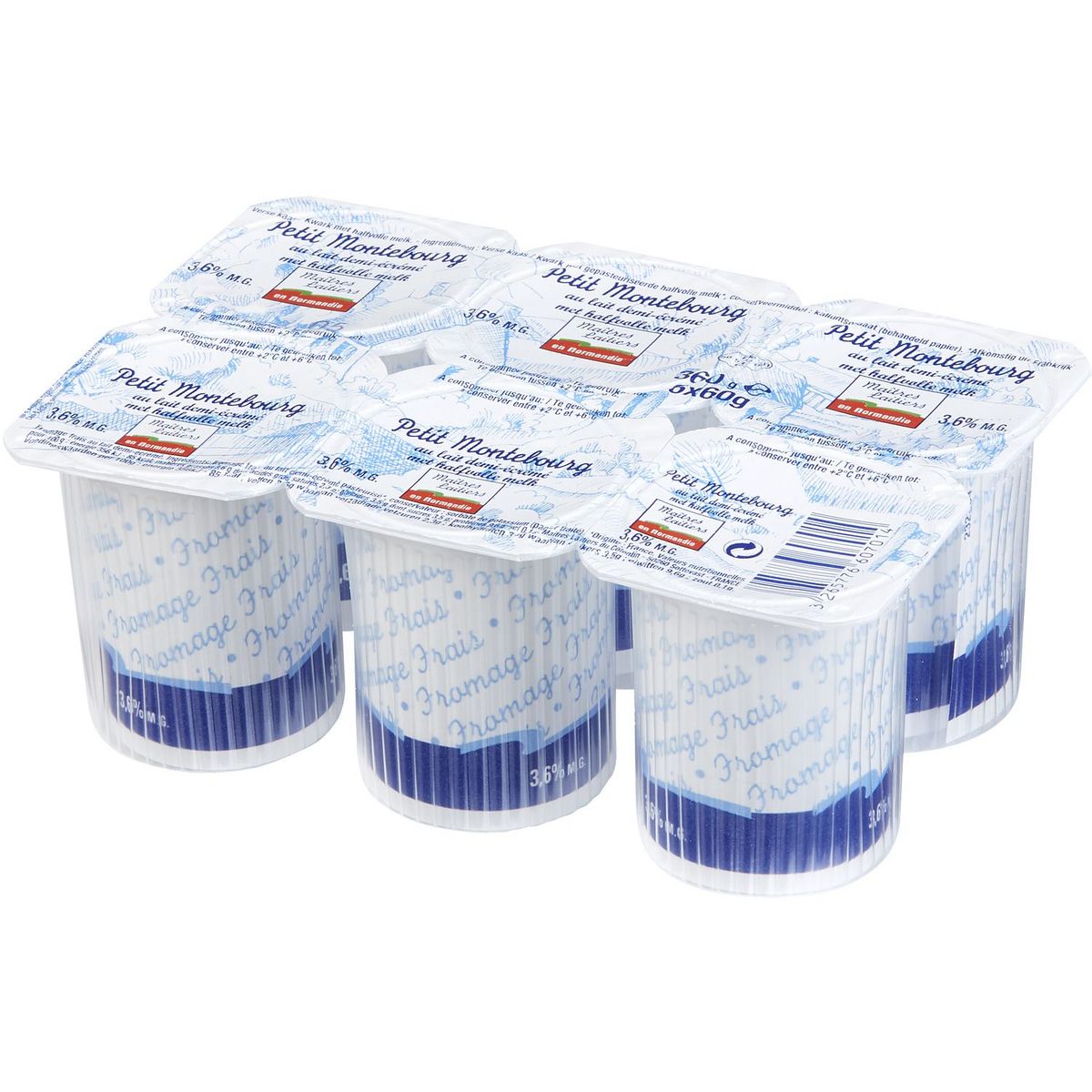 MAITRES LAITIERS Fromage frais au lait demi-écrémé 3,6% MG 6x60g
