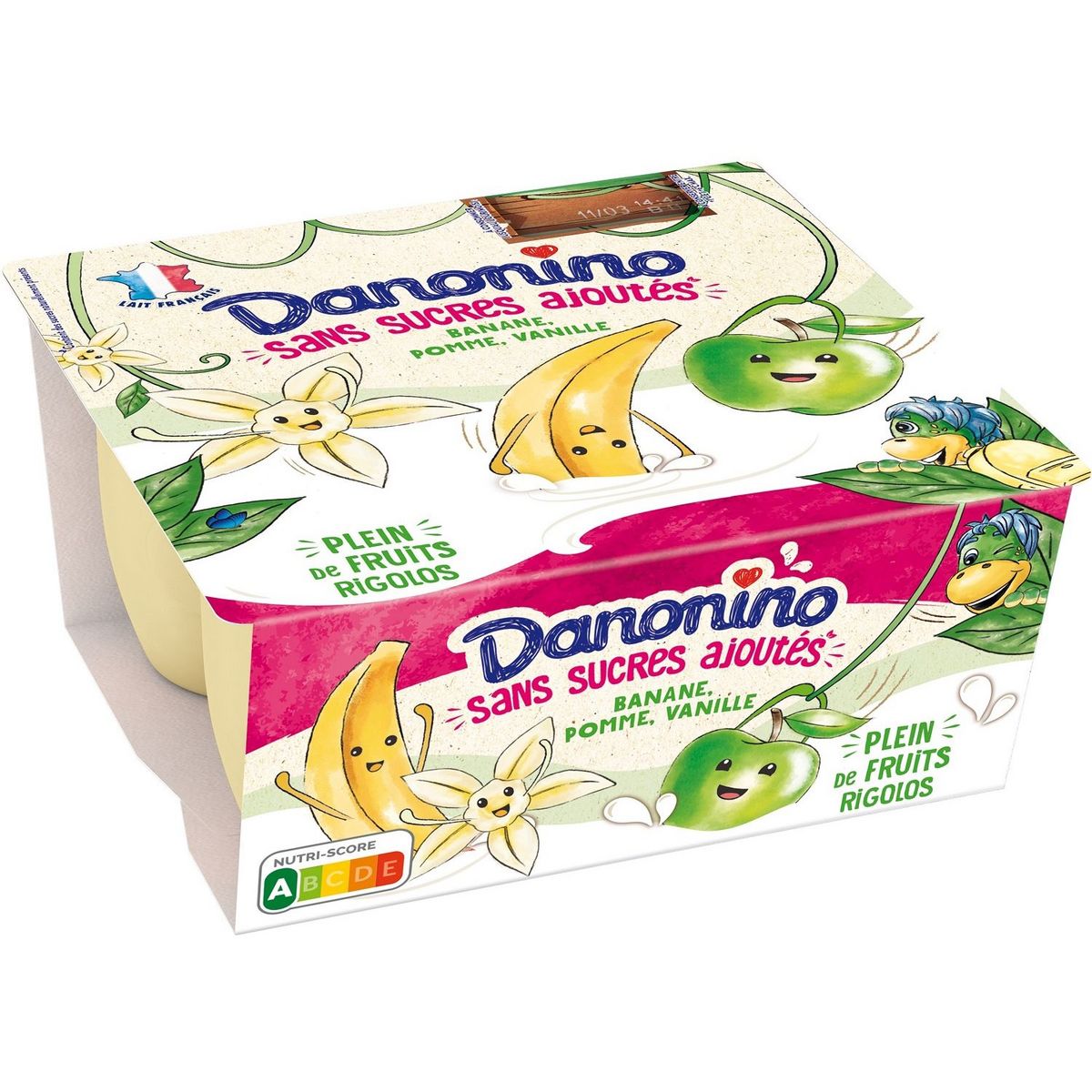 DANONINO Petit suisse à la banane pomme et vanille 4x90g