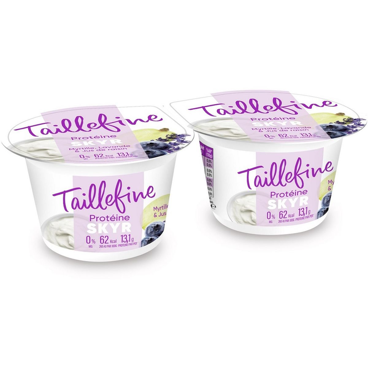 TAILLEFINE Skyr allégé myrtilles lavande et jus de raisin 2x145g
