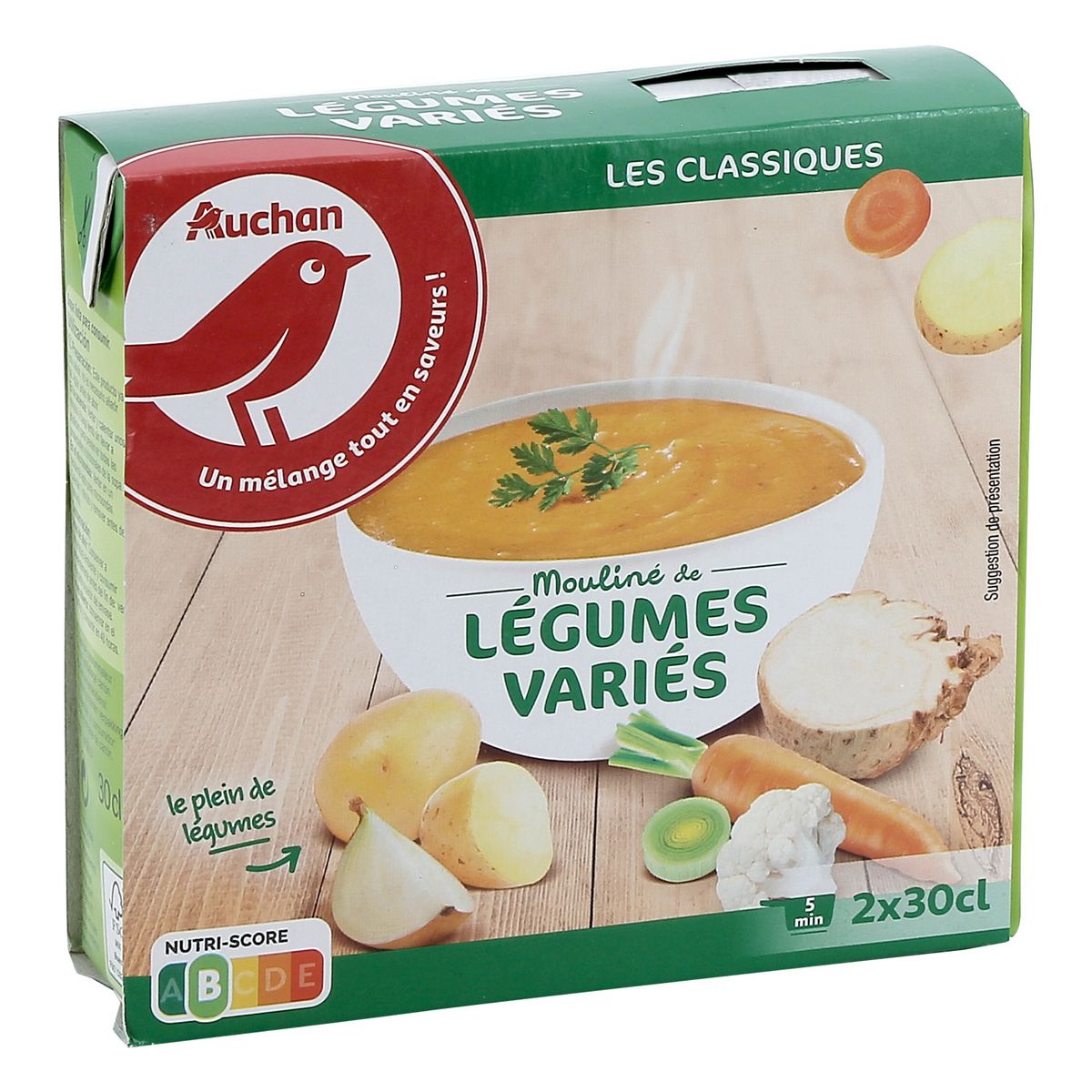 AUCHAN Mouliné de légumes variés 2 personnes 2x30cl