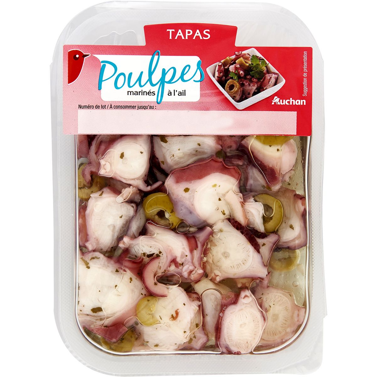 AUCHAN Tapas poulpes marinés à l'ail 150g