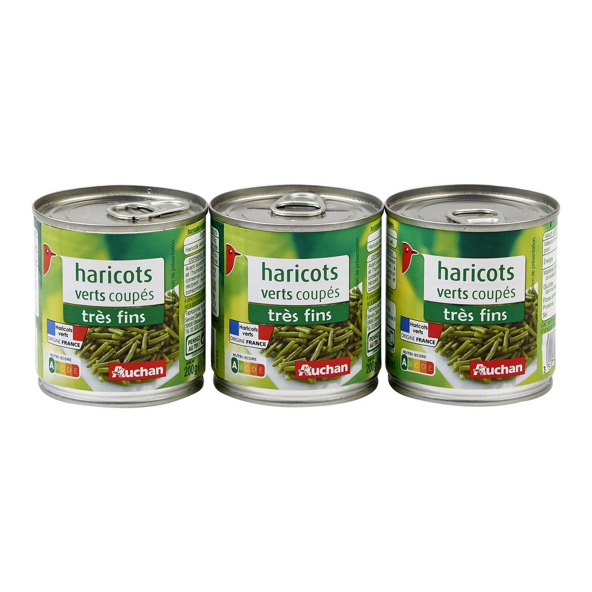 AUCHAN Haricots verts coupés très fins 3x110g