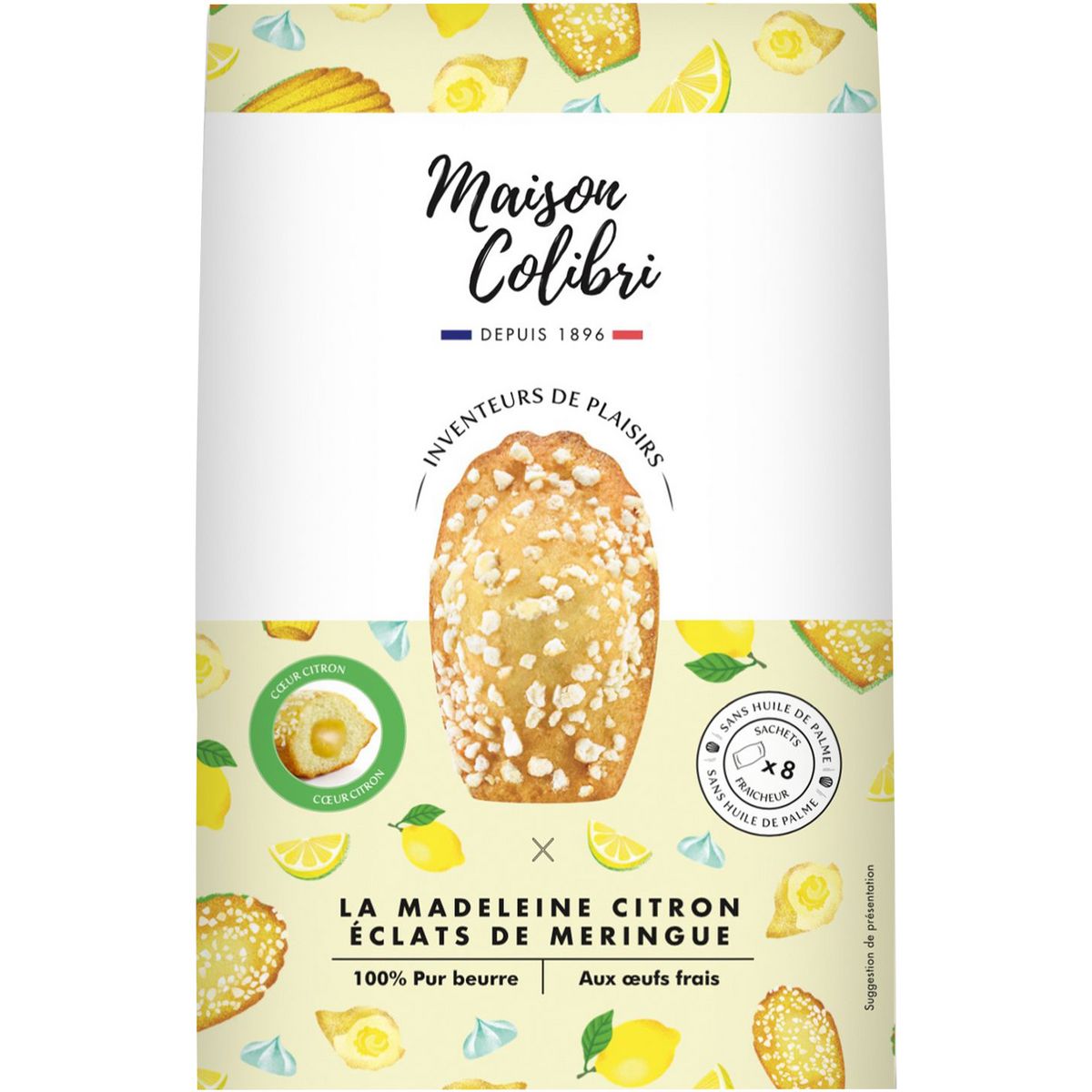 MAISON COLIBRI Madeleine citron éclats meringue sachets fraîcheurs 8 sachets 240g