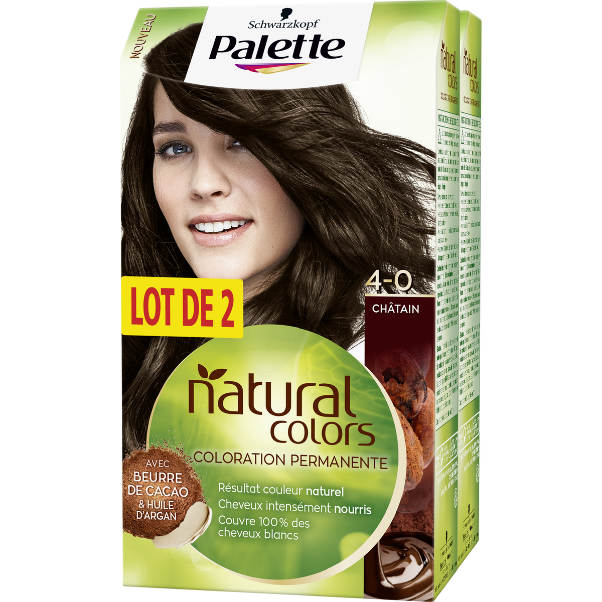 SCHWARZKOPF Natural Colors coloration permanente 4-0 châtain x2 2x 4 produits 2 kits