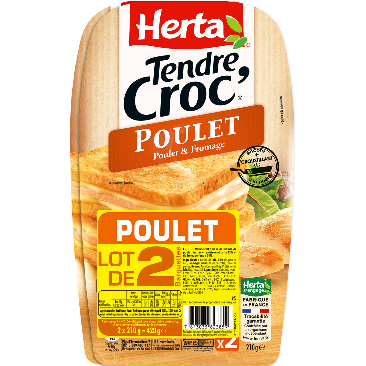 HERTA Tendre Croc' Croque monsieur au poulet 4x210g