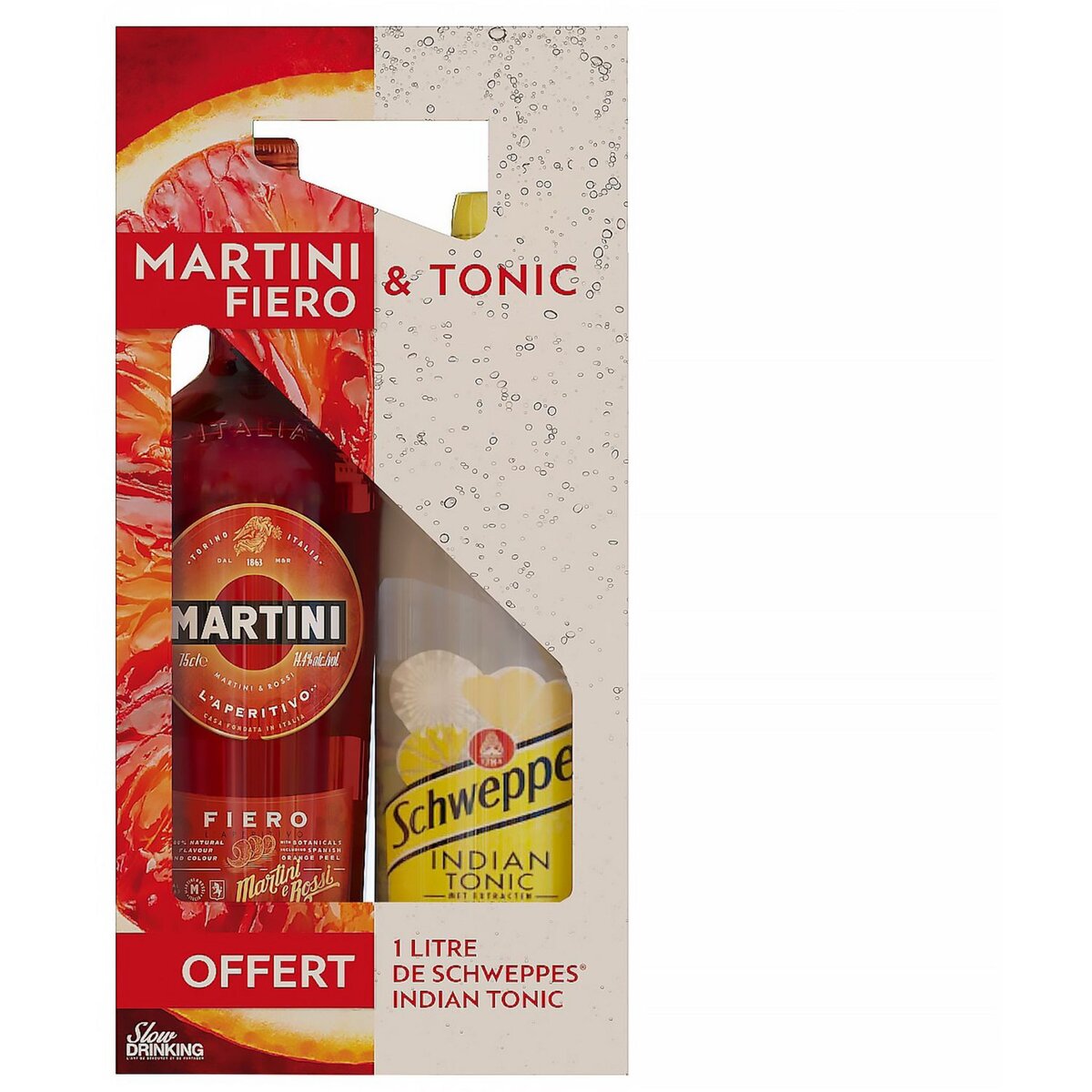 Coffret Martini Fiero tonic + 75cl 14,4% pas cher schweppes Indian + schweppes 1l 1l