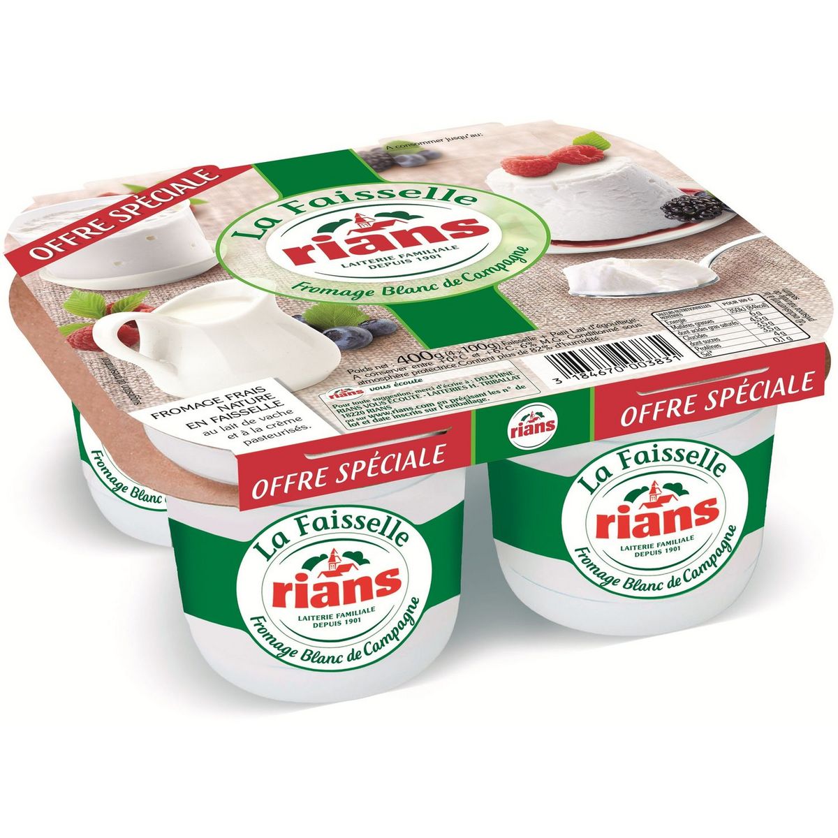 RIANS Faisselle fromage blanc de campagne 4x100g