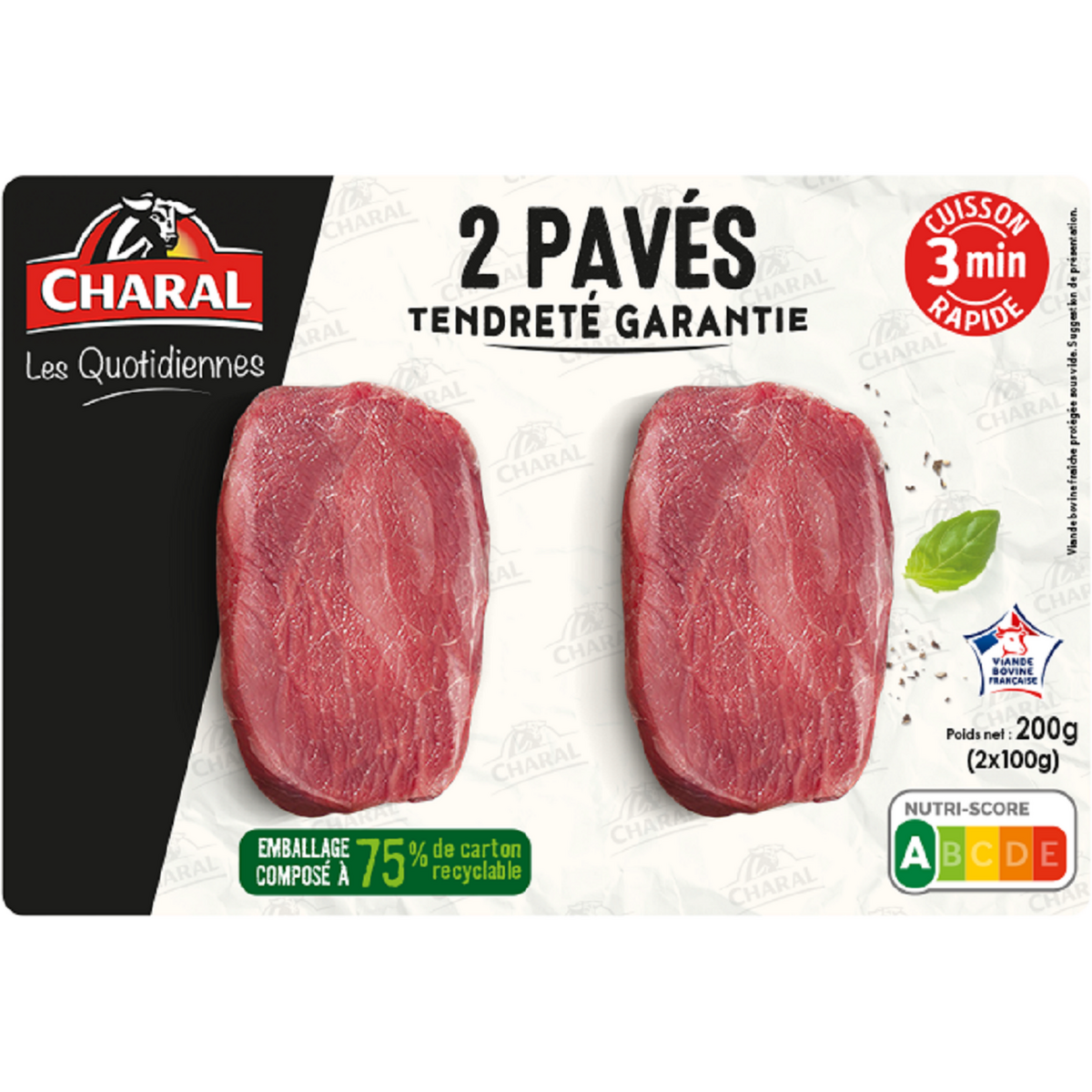 CHARAL Pavé de boeuf tendreté garantie cuisson 3min 2x100g