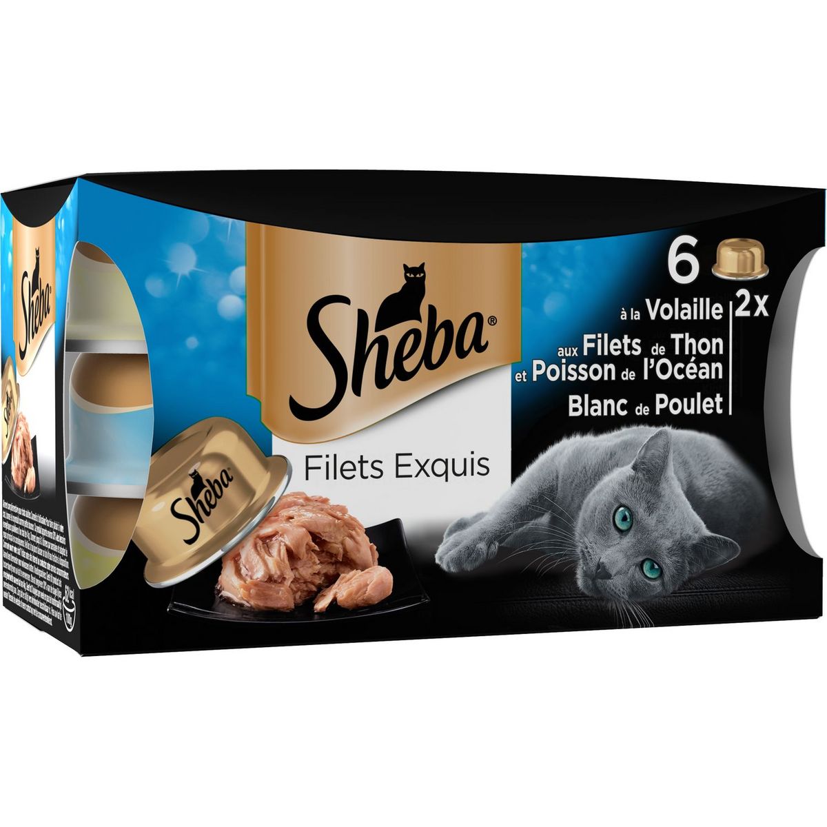 SHEBA Sachets repas filets exquis pâtée volailles poissons pour chat 6x80g