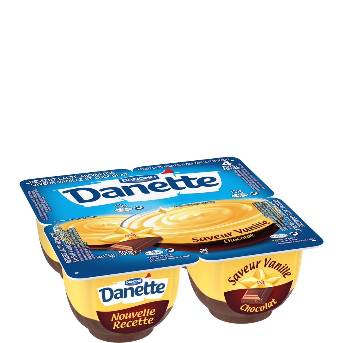 DANETTE Danette crème dessert saveur vanille lit chocolat 4x125g