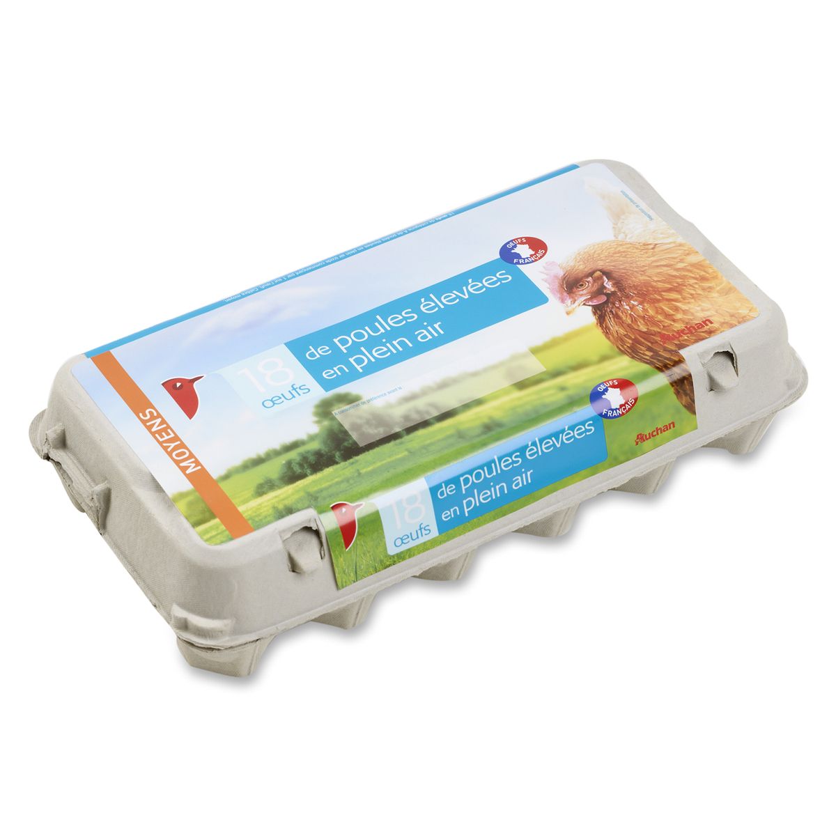 AUCHAN Oeufs de poules élevées en plein air 18 œufs