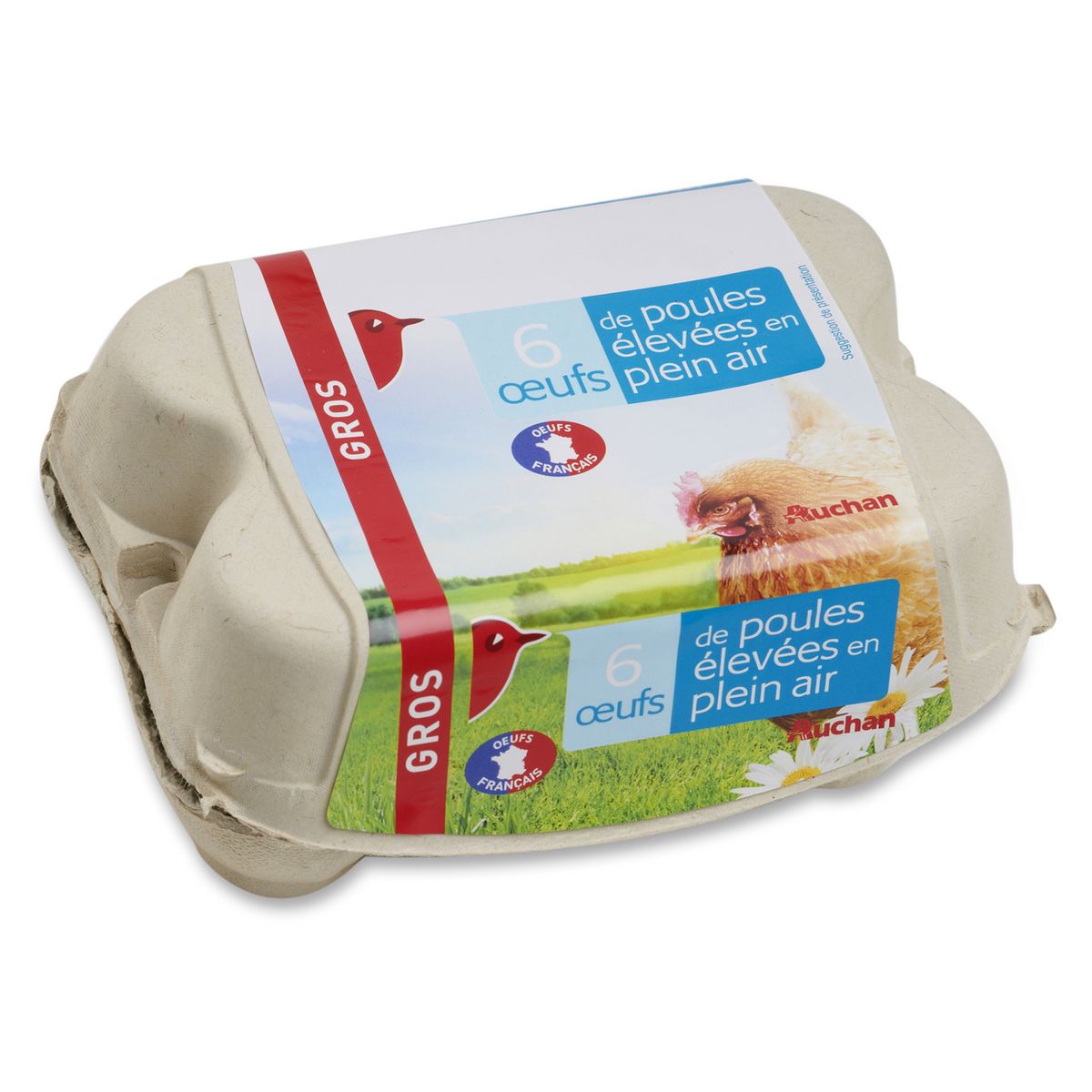 AUCHAN Oeufs de poules élevées en plein air 6 œufs