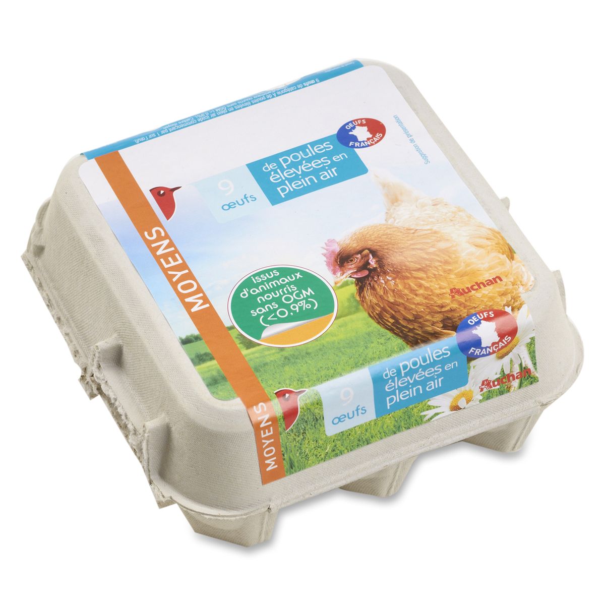 AUCHAN Auchan oeuf de poules élevées en plein air sans ogm x9