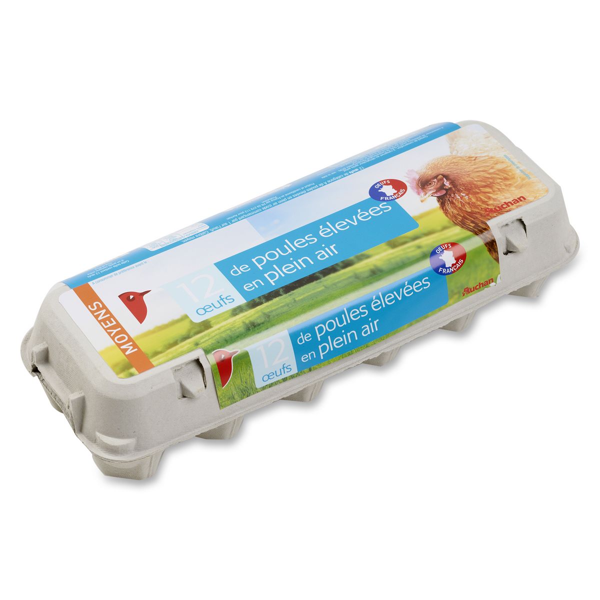 AUCHAN Oeufs de poules élevées en plein air 12 oeufs