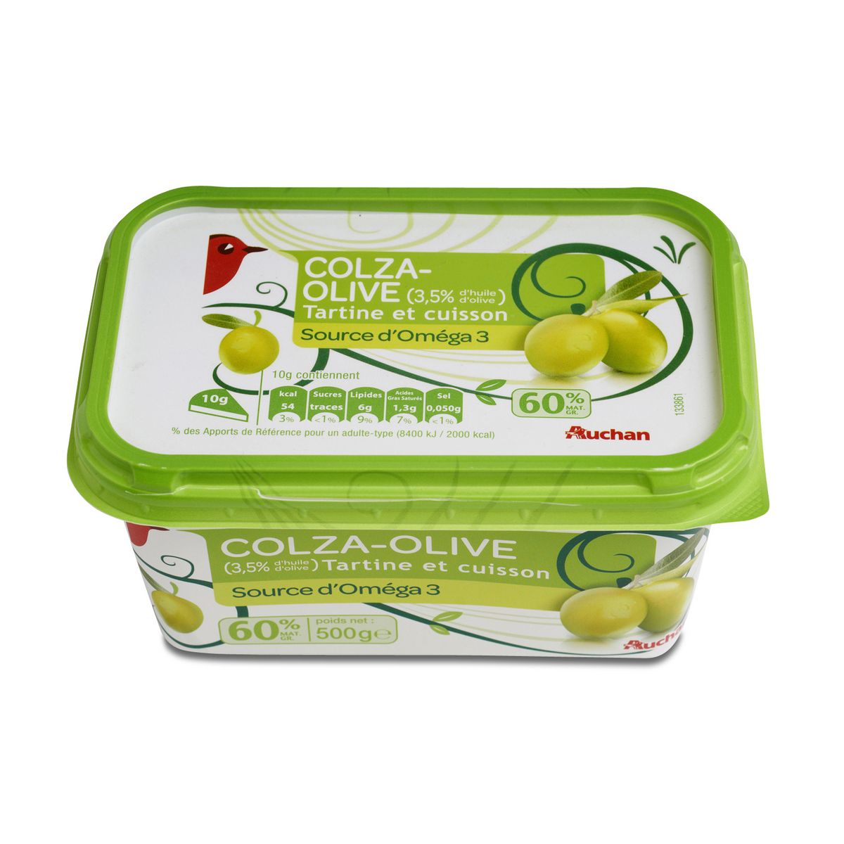 AUCHAN Margarine colza-olive tartine et cuisson oméga 3 500g