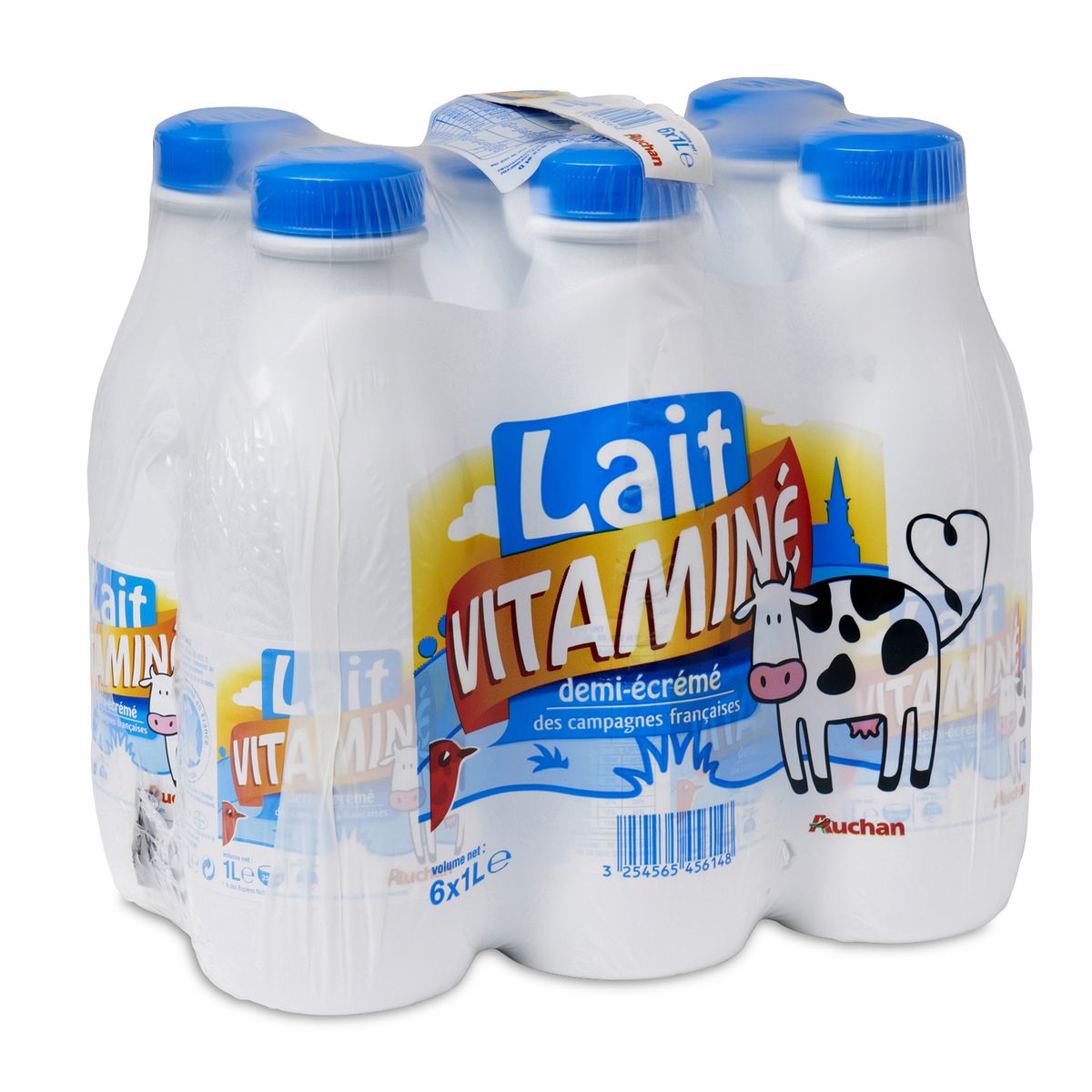 AUCHAN Lait vitaminé demi-écrémé 6x1L