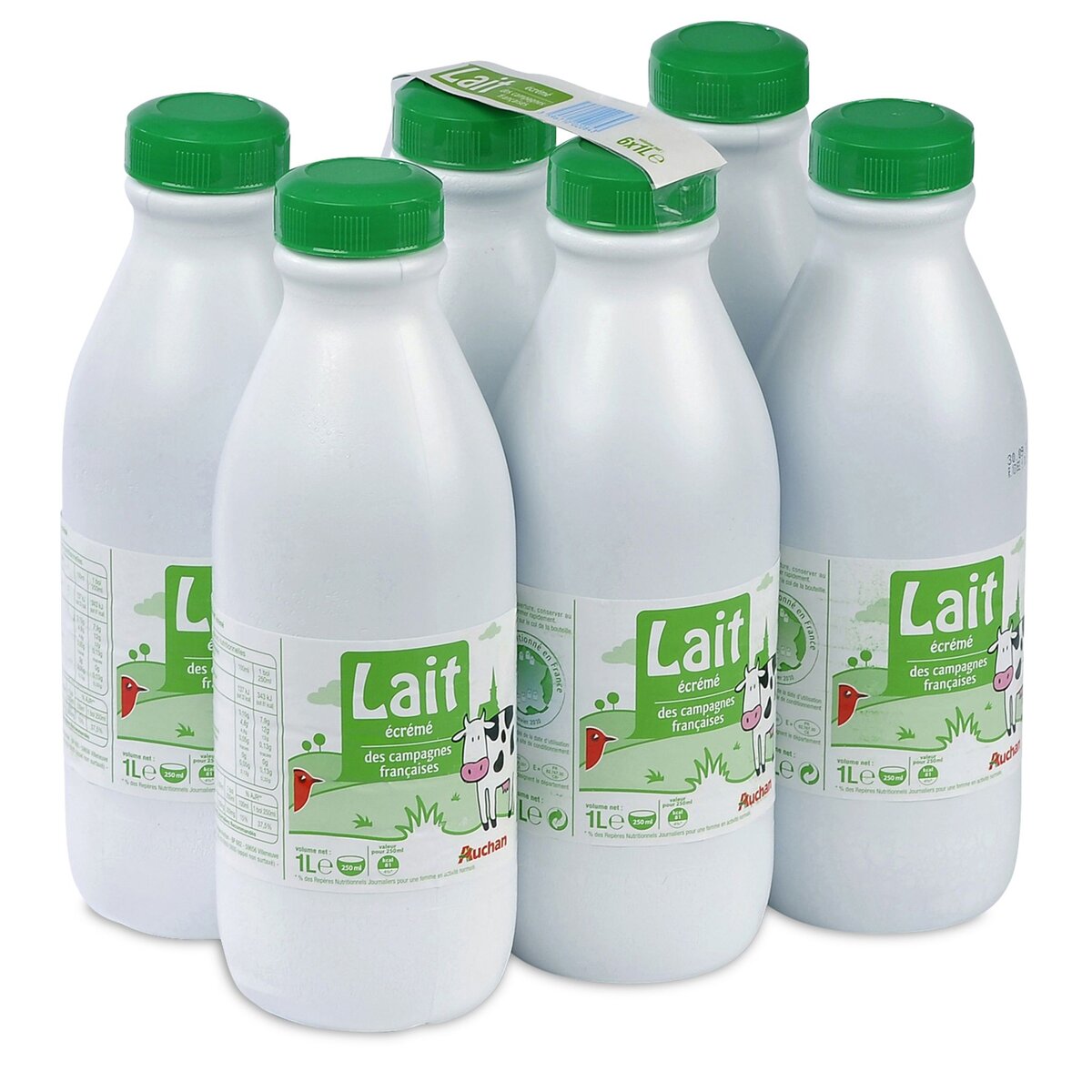 AUCHAN Auchan lait écrémé U.H.T 6x1l
