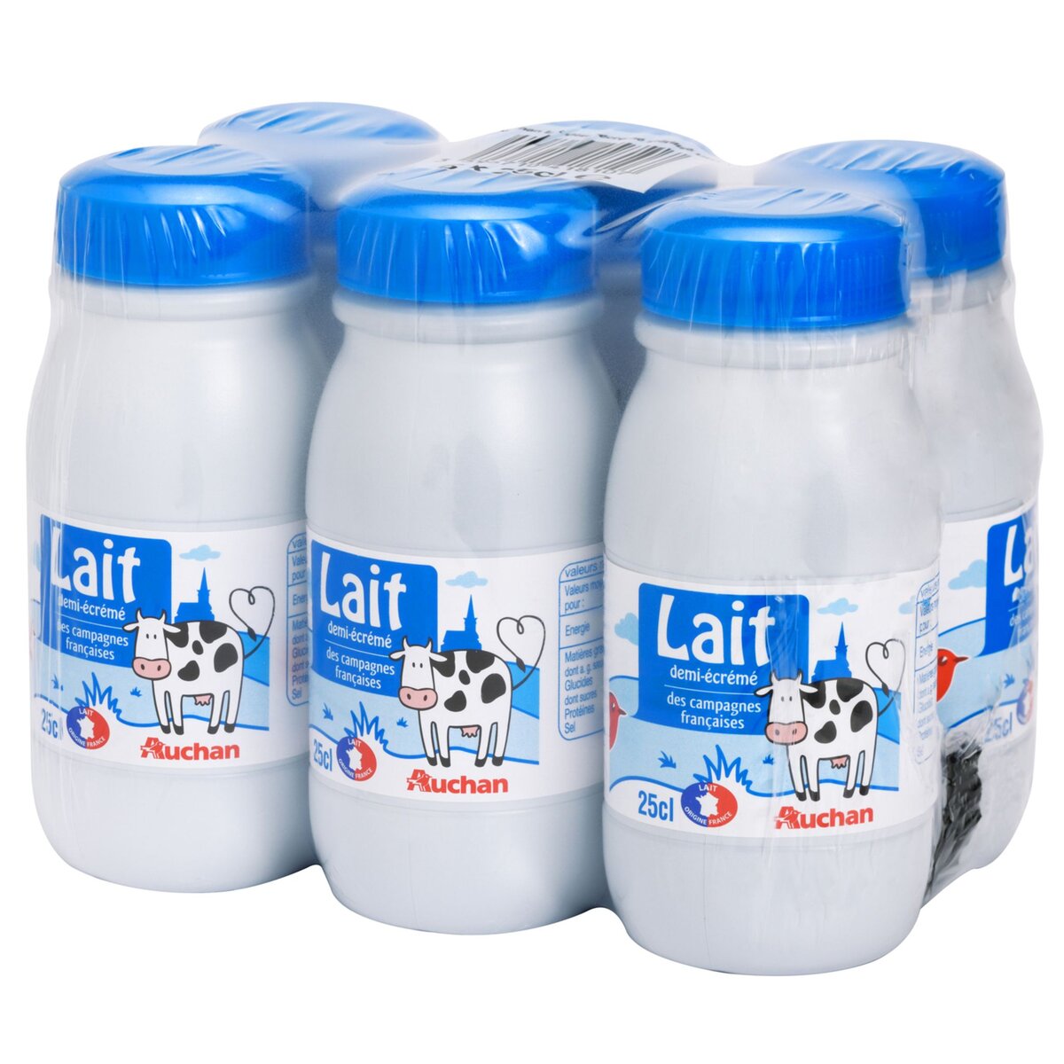 AUCHAN Auchan lait 1/2 écrémé bouteille 6x25cl