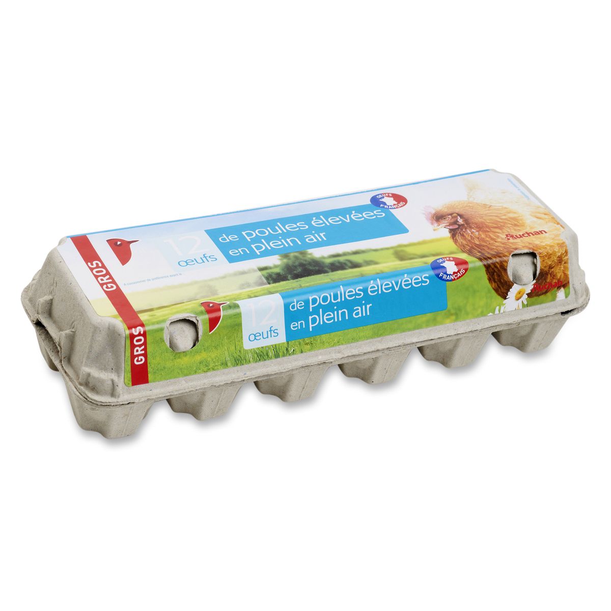 AUCHAN Oeufs de poules élevées en plein air 12 oeufs