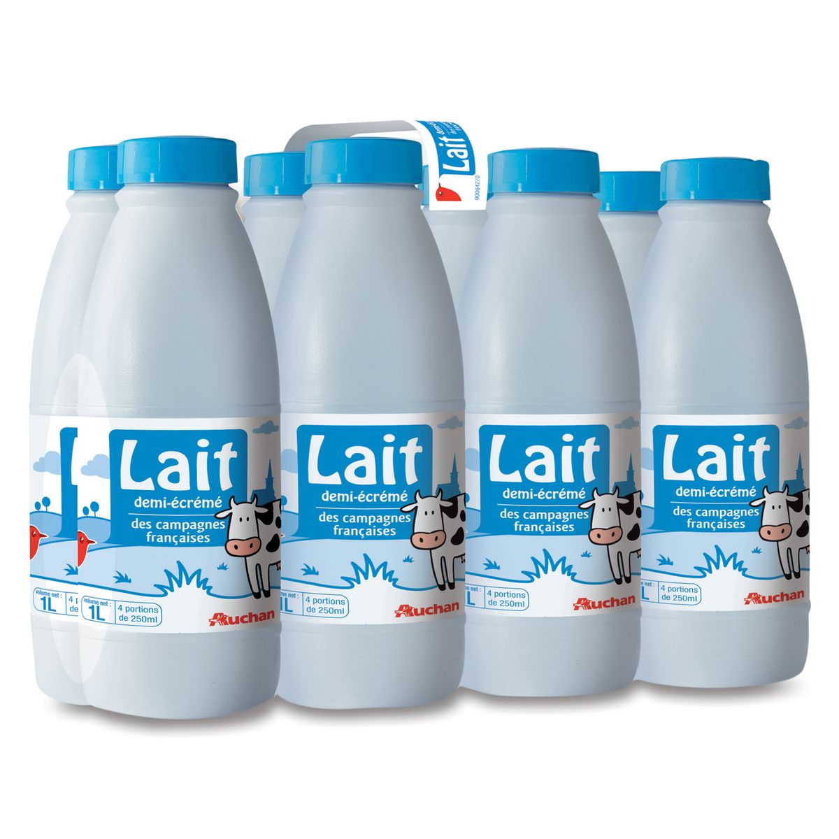 AUCHAN Lait demi-écrémé 8x1l
