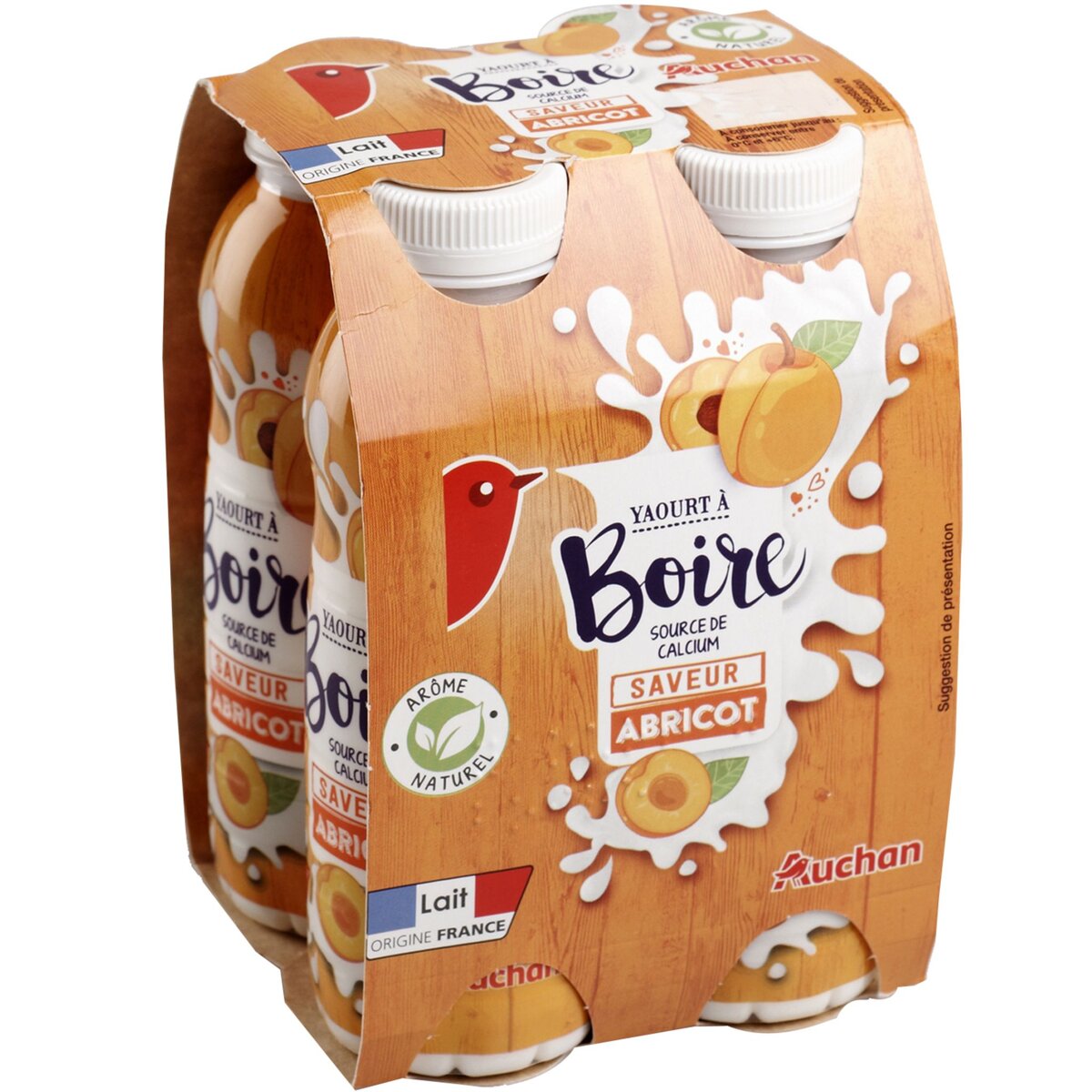 AUCHAN Auchan yaourt à boire saveur abricot 4x180g