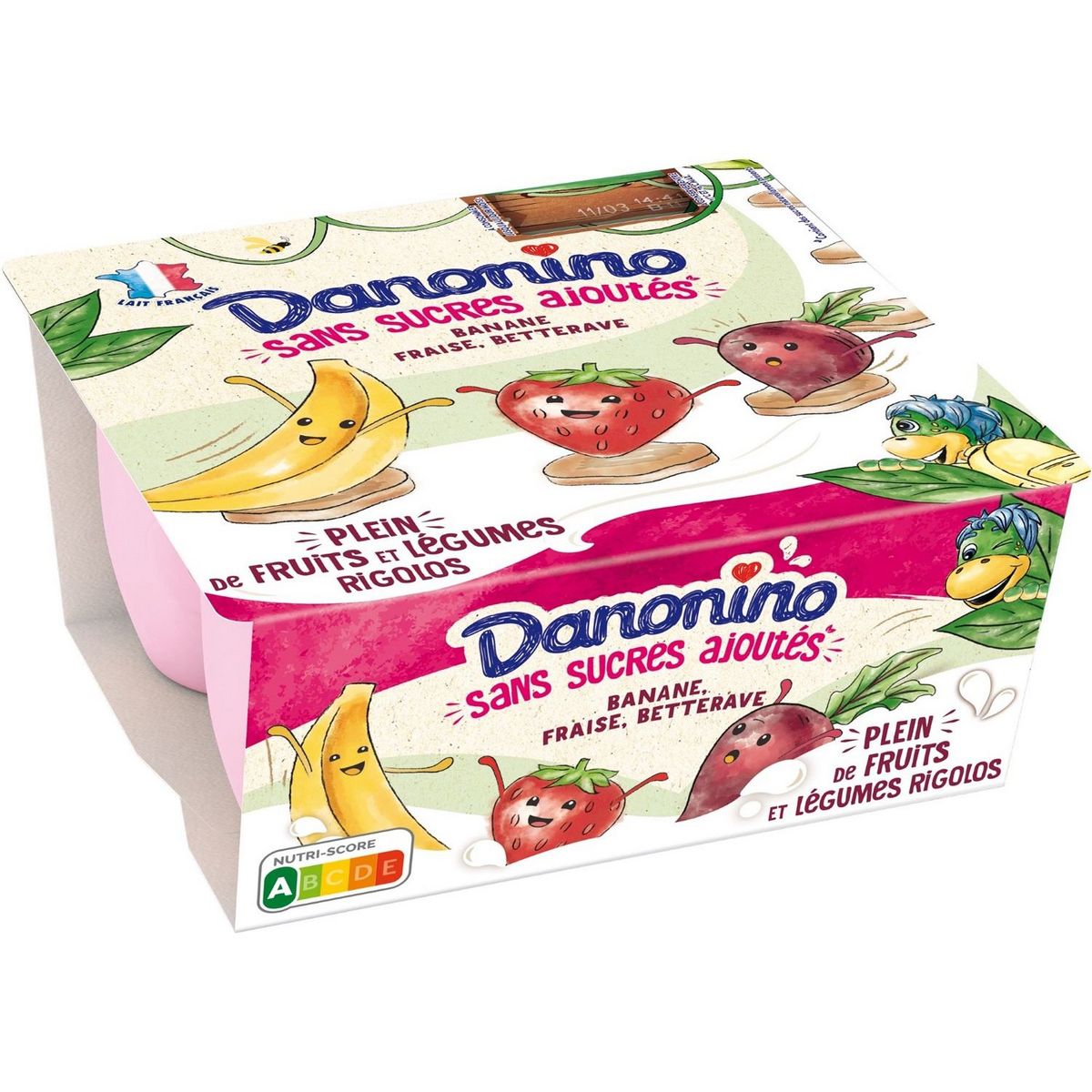 DANONINO Petits suisses banane fraise betterave 4x90g