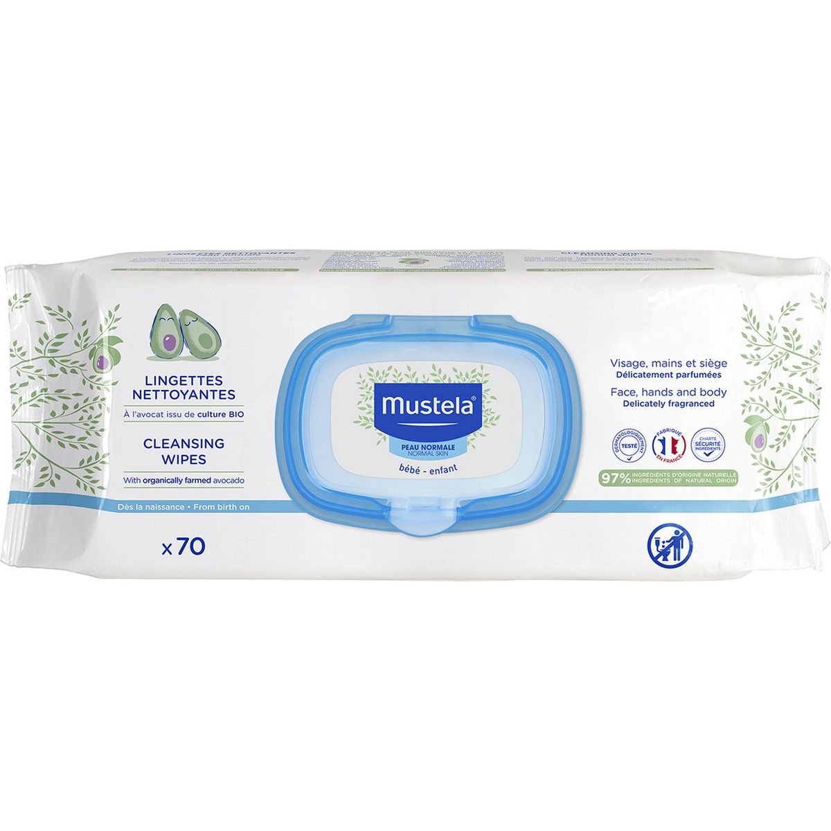 MUSTELA Lingettes nettoyantes bébé visage mains et siège peau normale