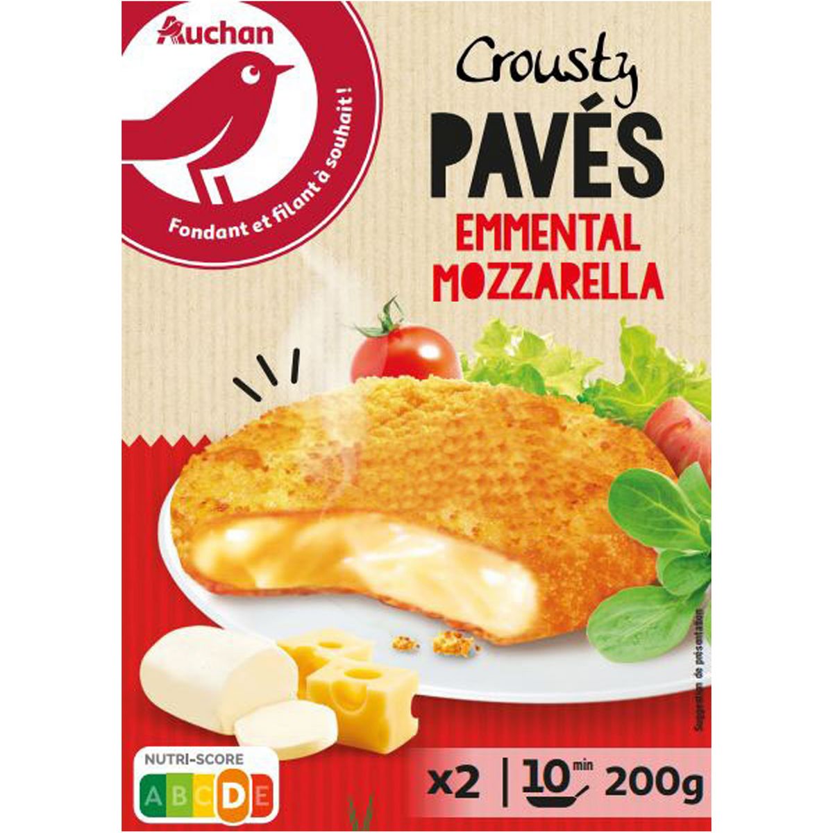 AUCHAN Crousty pavés emmental mozzarella 2 pièces 200g