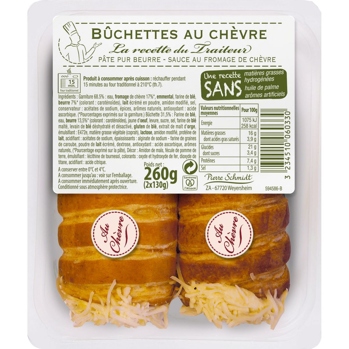 PIERRE SCHMIDT Bûchettes au chèvre 2 pièces 2x130g