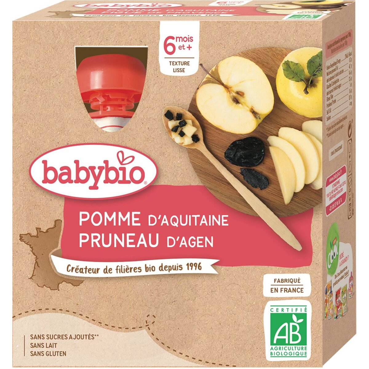 BABYBIO Babybio pomme pruneau gourde 4x90g dès 6 mois