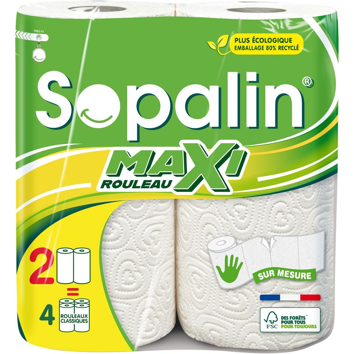 SOPALIN Essuie-tout sur mesure blanc maxi rouleaux 2 rouleaux