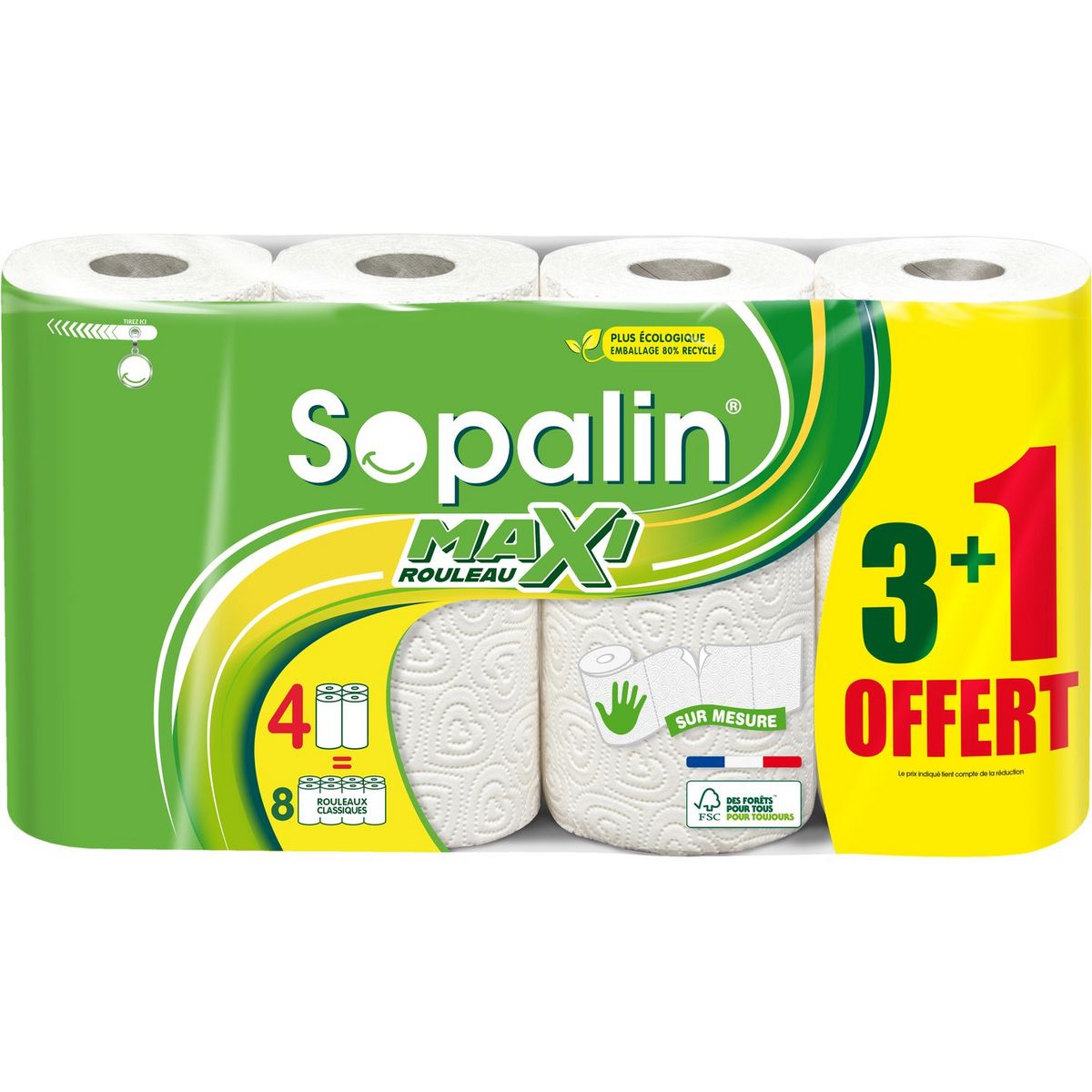 SOPALIN Essuie-tout décoré maxi rouleaux 3 rouleaux + 1 offert