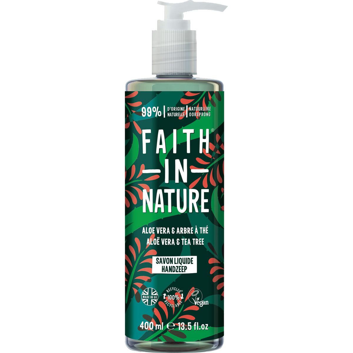 FAITH IN NATURE Savon liquide mains aloé véra et arbre thé 400ml