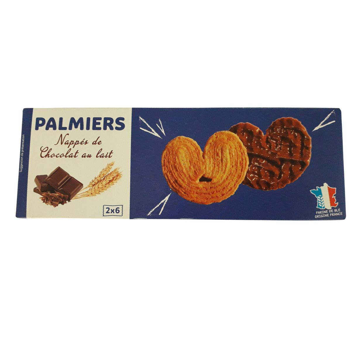Palmiers Nappés de chocolat au lait 2x6 sachets individuels 110g