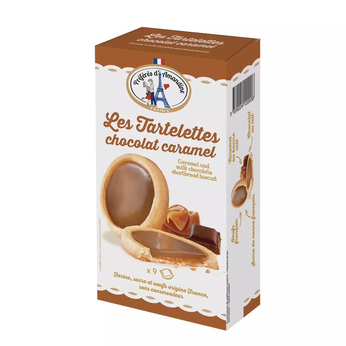 LES PREFERES D'AMANDINE Tartelettes biscuits sablés nappés caramel et chocolat au lait sachets fraîcheur 9 biscuits 125g