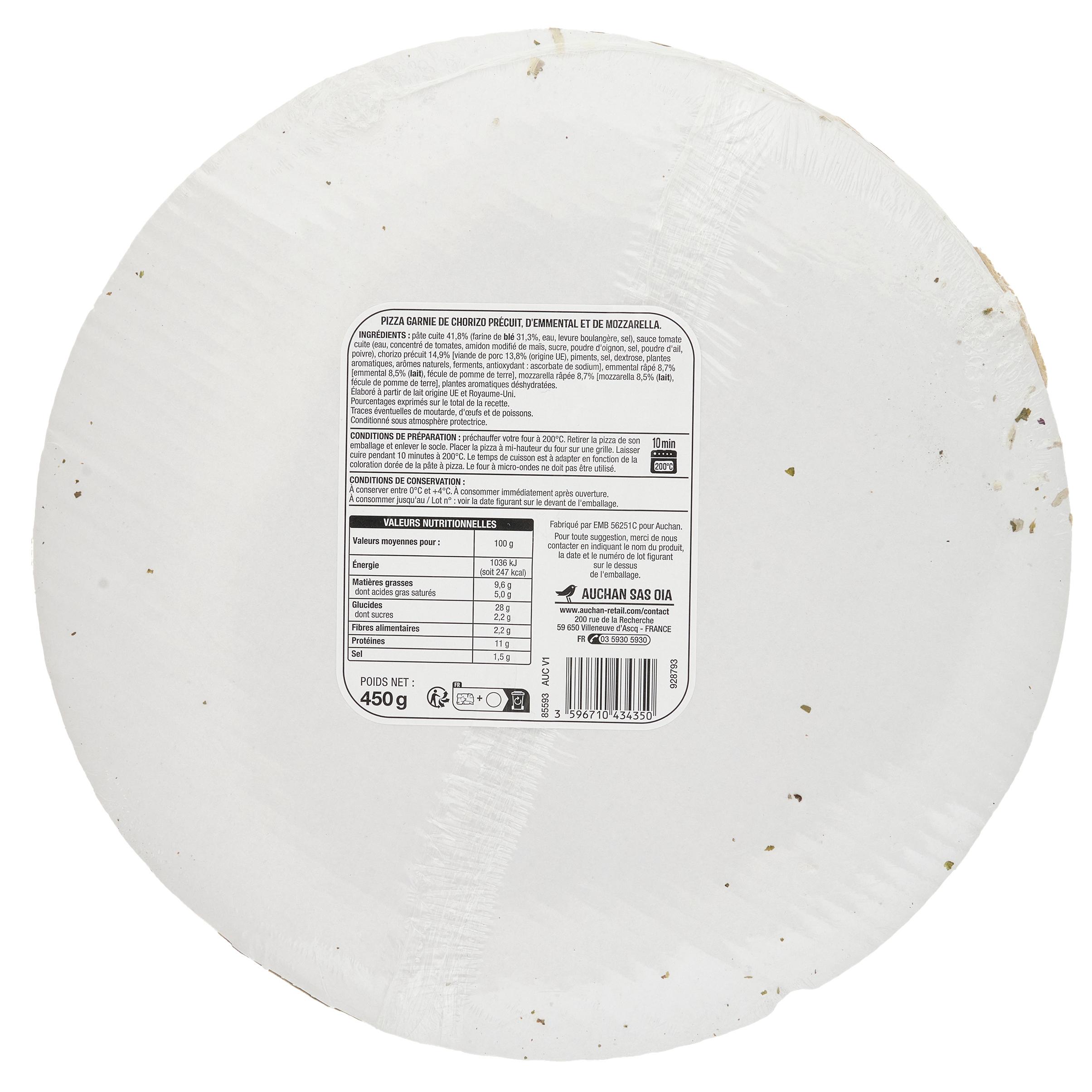 Voir la diapositive 2 : AUCHAN Pizza au chorizo 450g