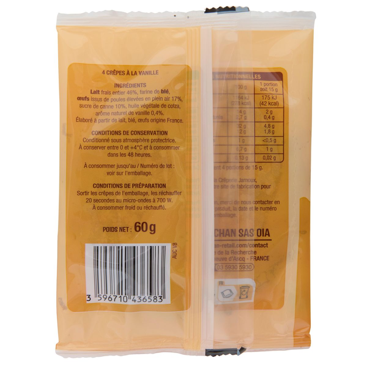 AUCHAN Crêpes moelleuses à la vanille 4 crêpes 60g
