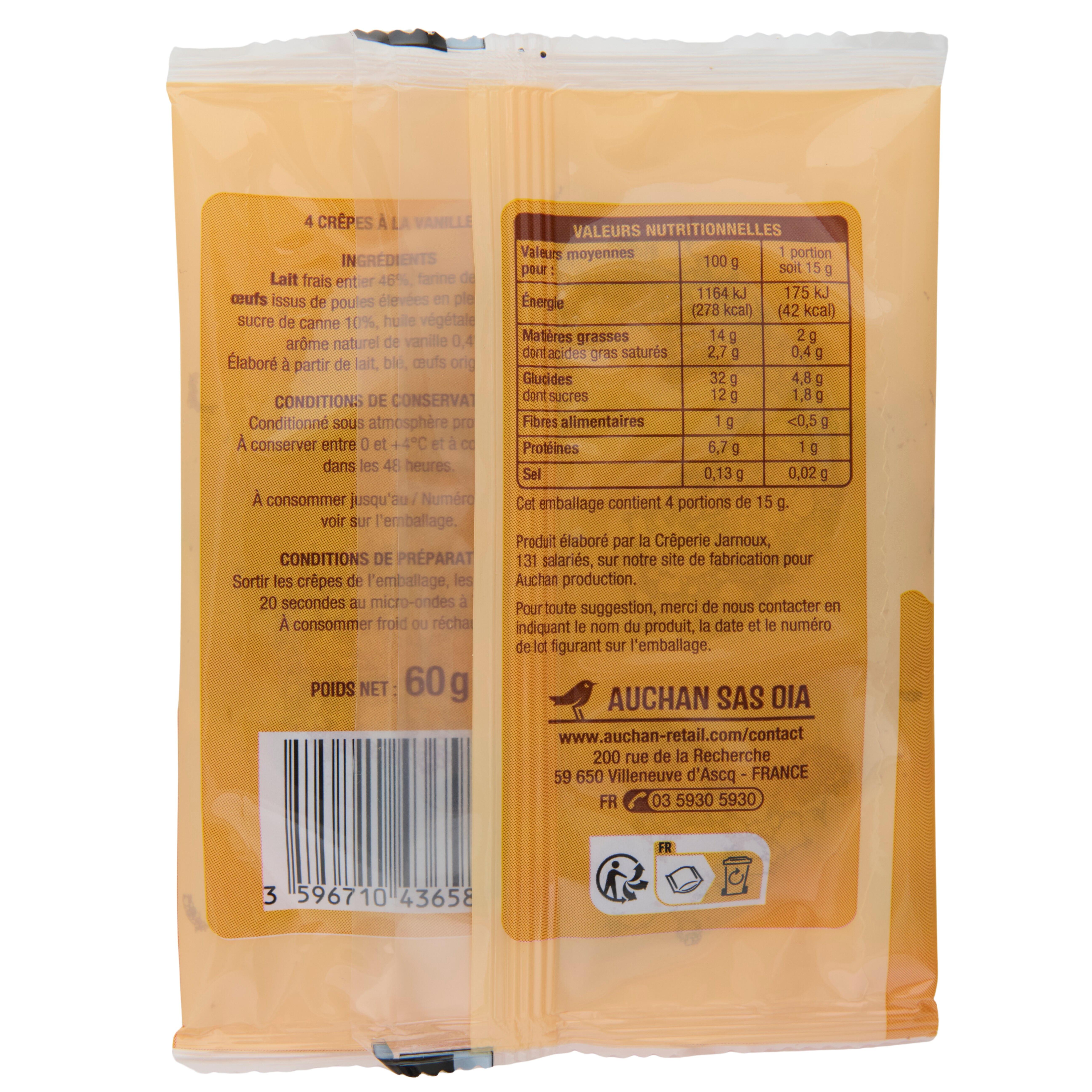 Voir la diapositive 4 : AUCHAN Mini crêpes moelleuses à la vanille 4 pièces 60g