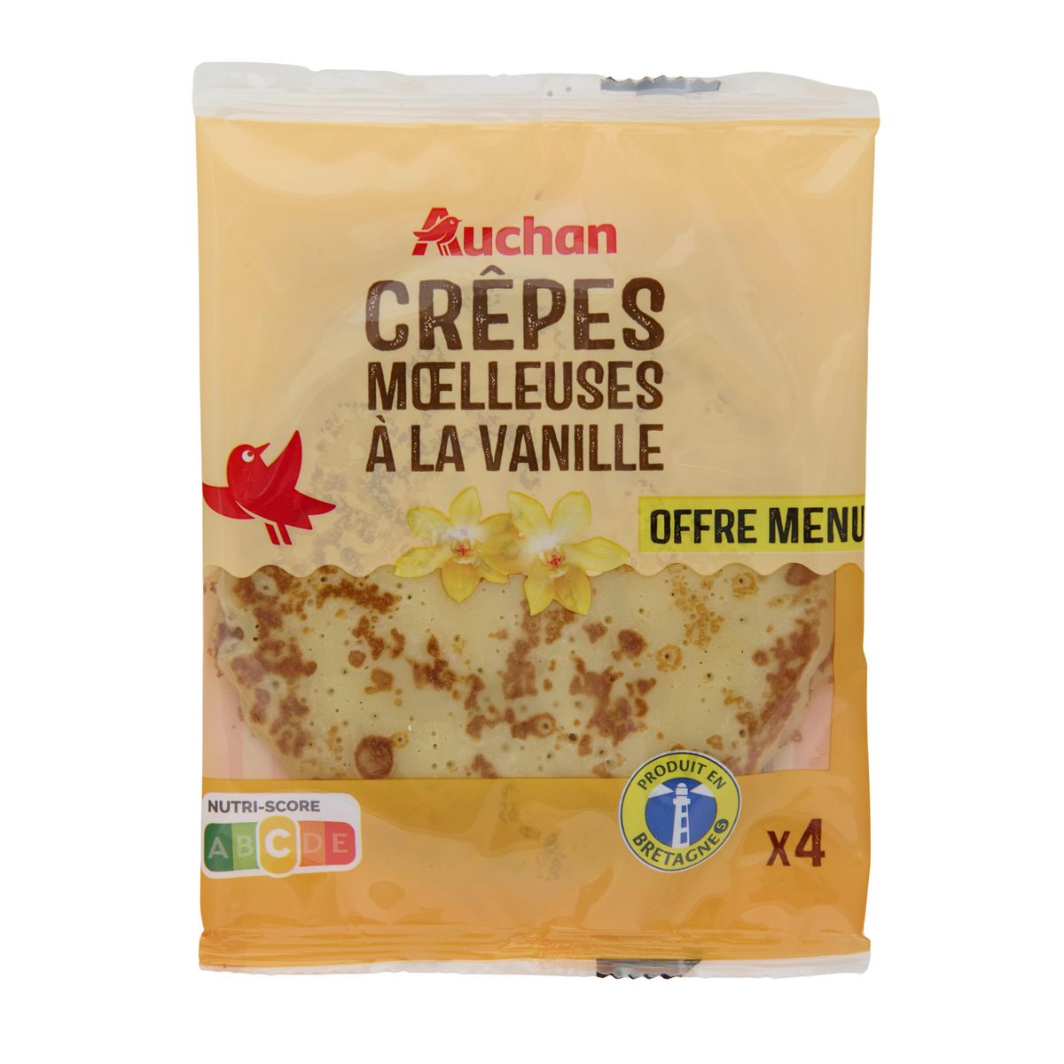 AUCHAN Crêpes moelleuses à la vanille 4 crêpes 60g