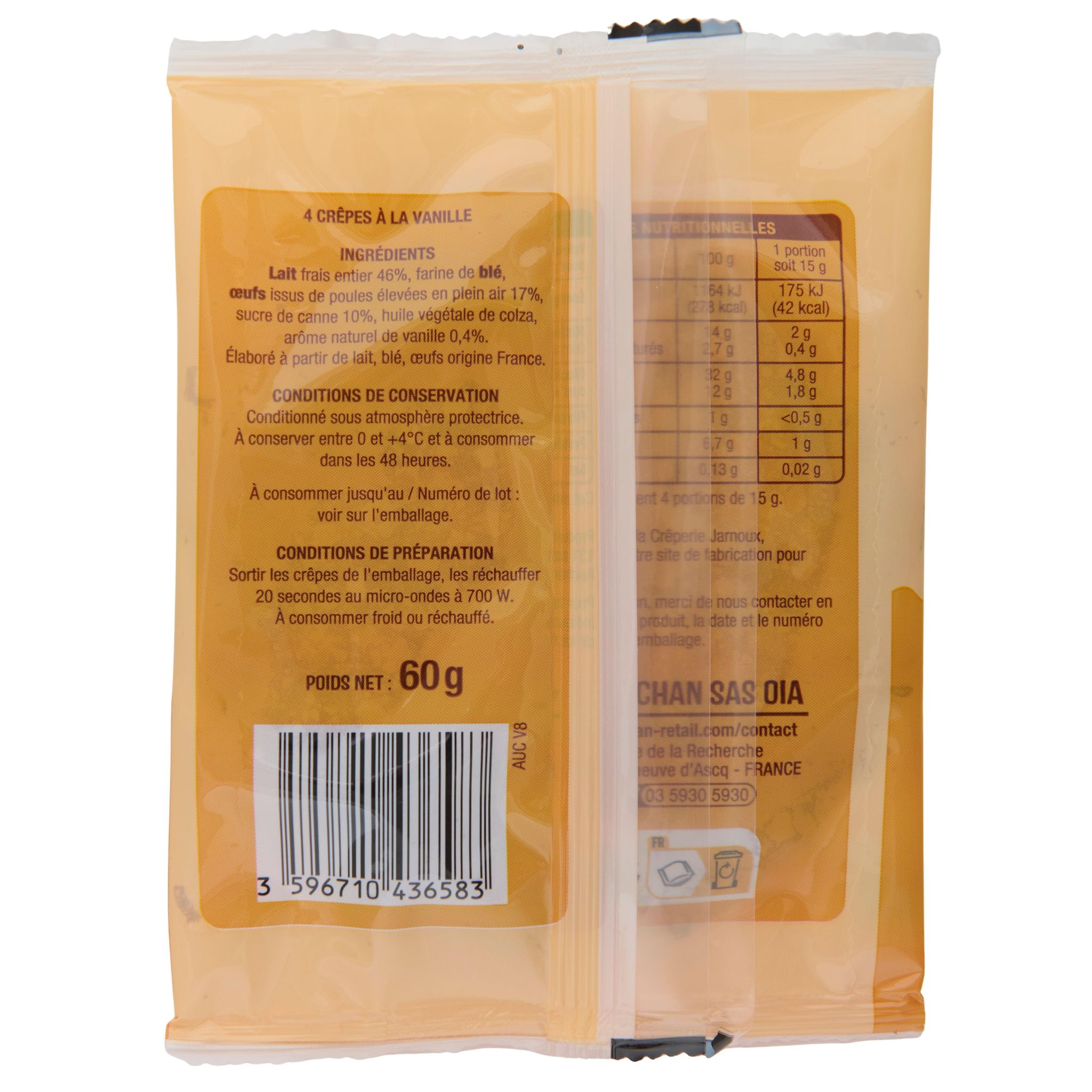 Voir la diapositive 4 : AUCHAN Crêpes moelleuses à la vanille 4 crêpes 60g