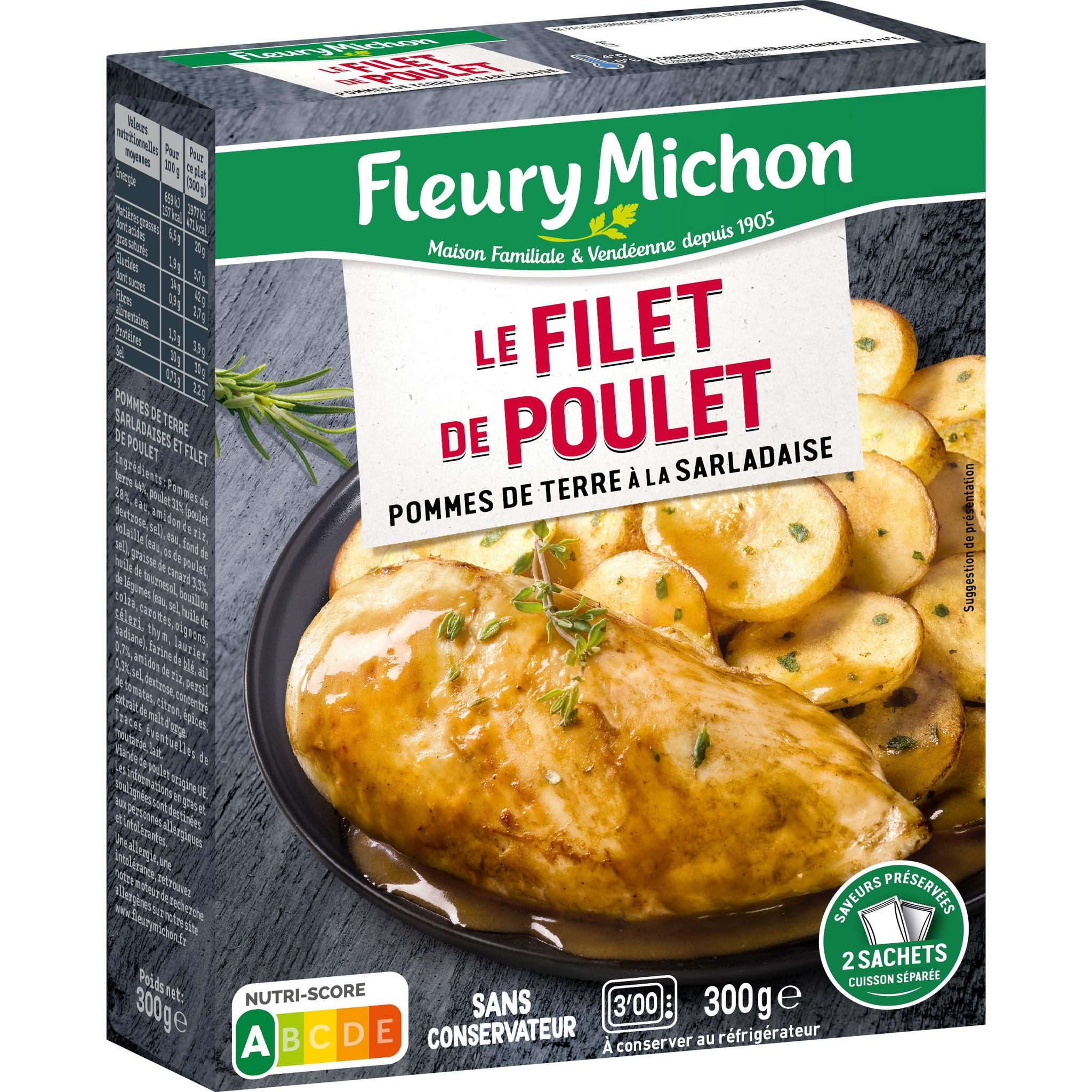 Voir la diapositive 2 : FLEURY MICHON Filet de poulet pommes de terre sarladaise 1 part 300g