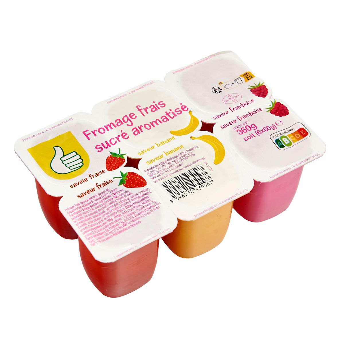 POUCE Fromage frais aromatisé fraise framboise banane 6x60g