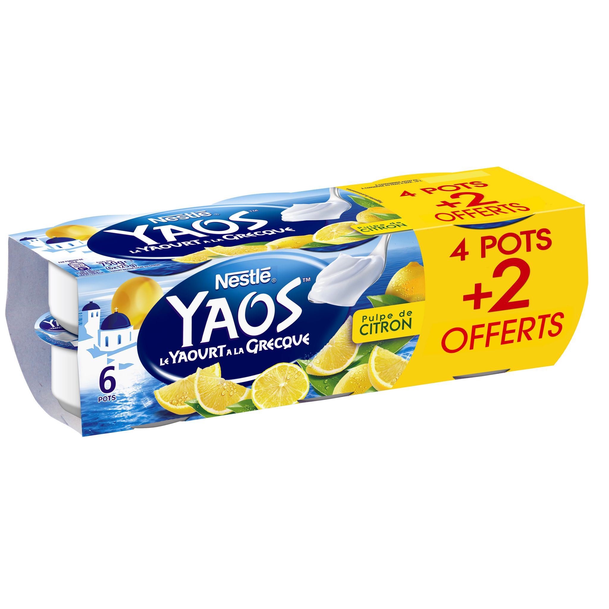 Voir la diapositive 2 : YAOS Yaourt à la grecque pulpe de citron 4+2 offerts 6x125g