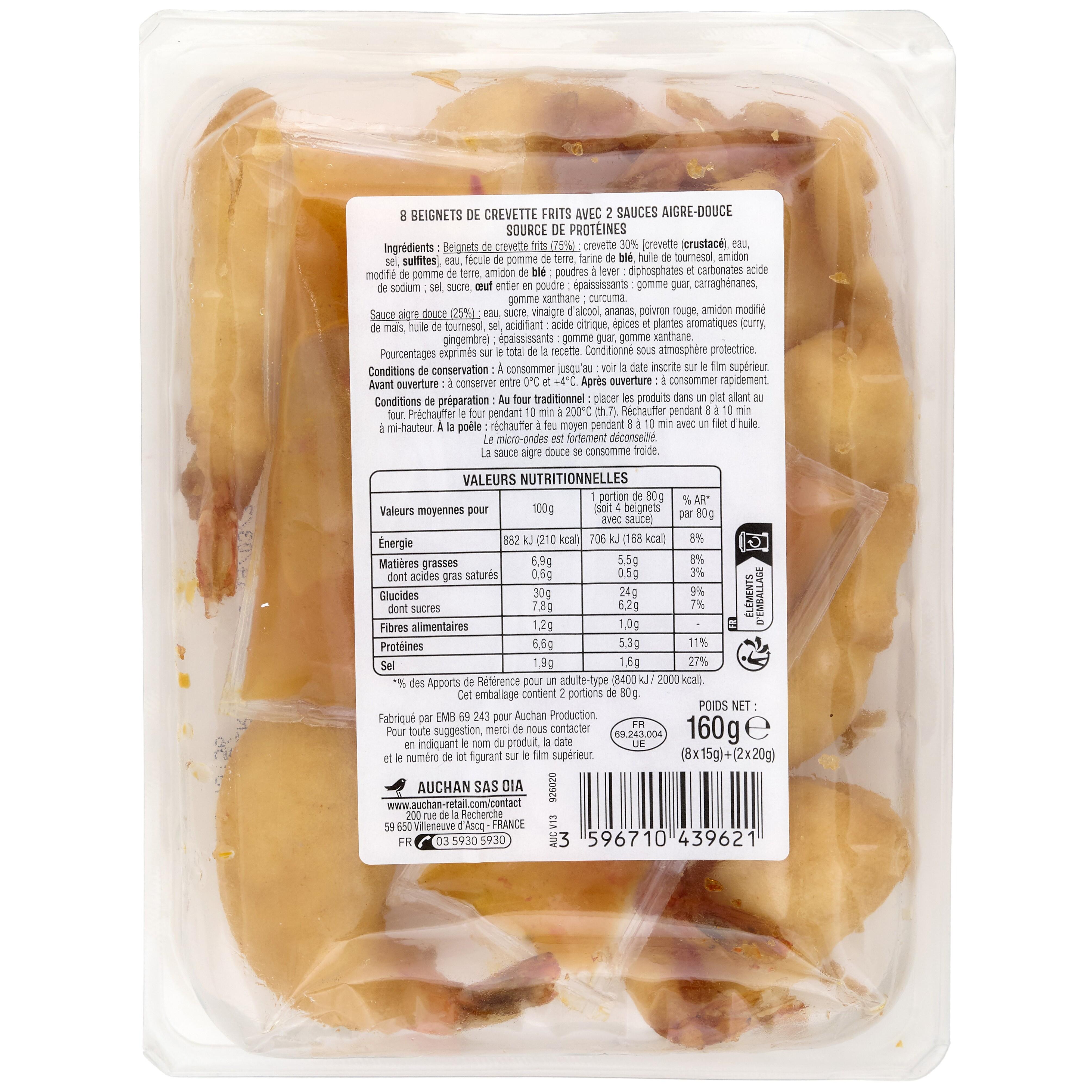Voir la diapositive 2 : AUCHAN Beignets de crevettes sauce aigre douce 8 pièces 160g